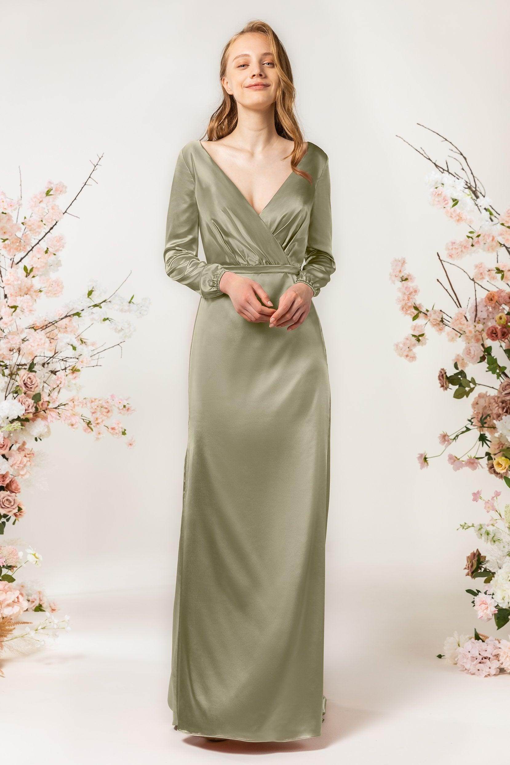 Sheath Sweep Luxe Satin Bridesmaid Dress Formal Dresses CB0506