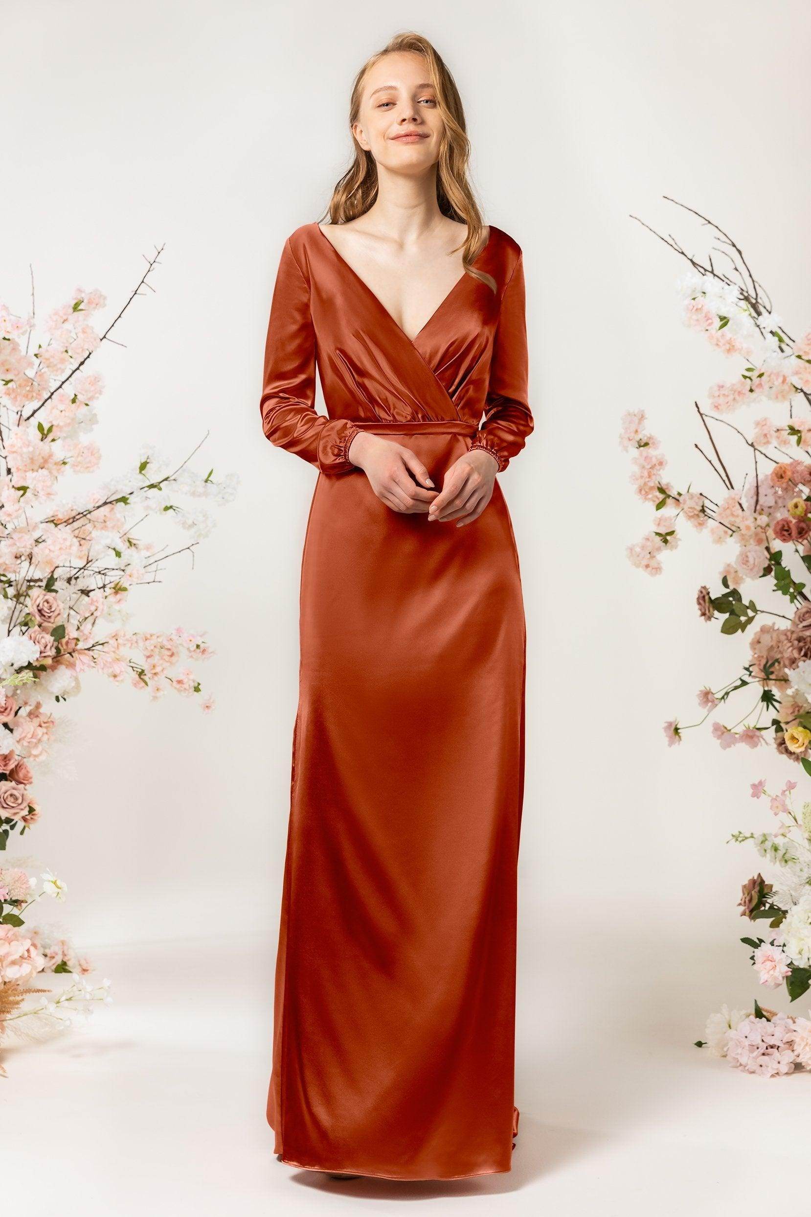 Sheath Sweep Luxe Satin Bridesmaid Dress Formal Dresses CB0506