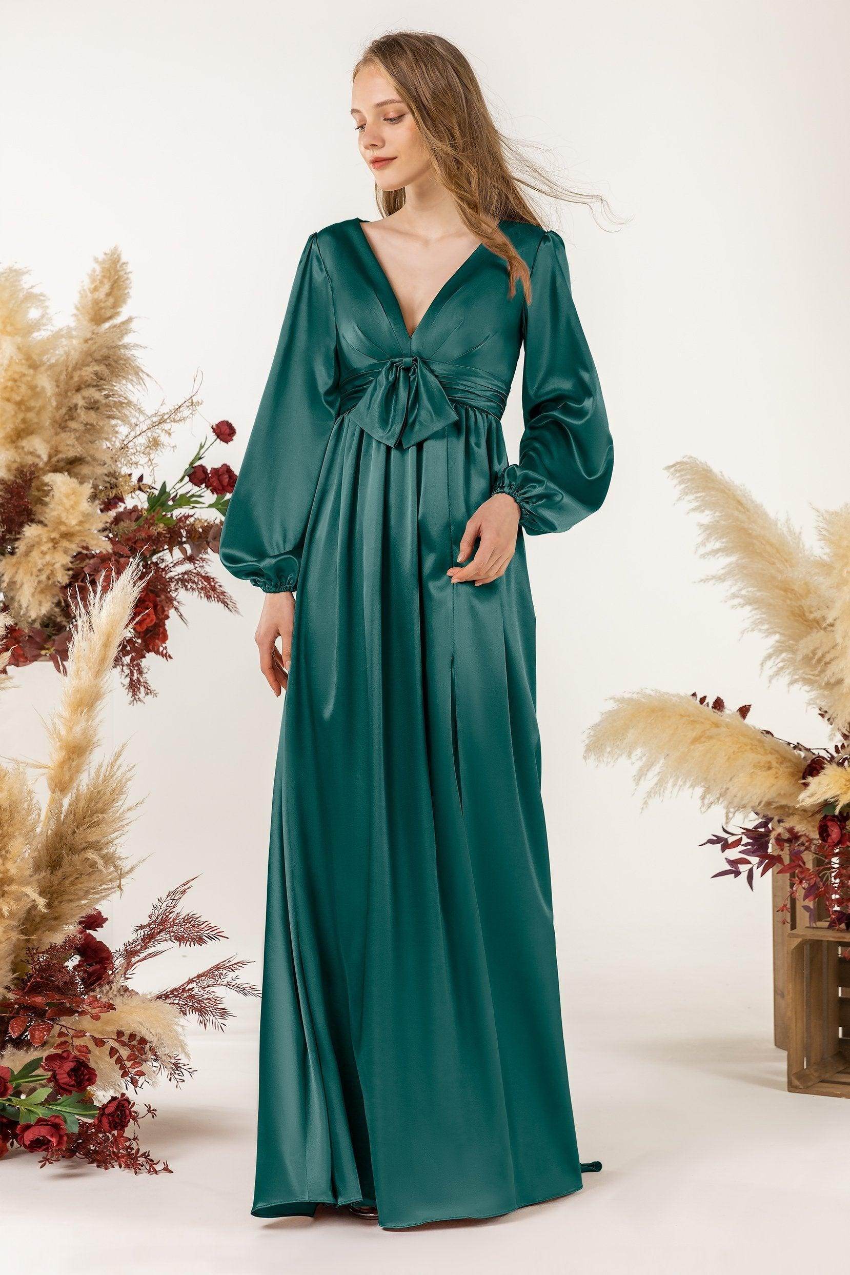 A-Line Sweep Luxe Satin Bridesmaid Dress Formal Dresses CB0508