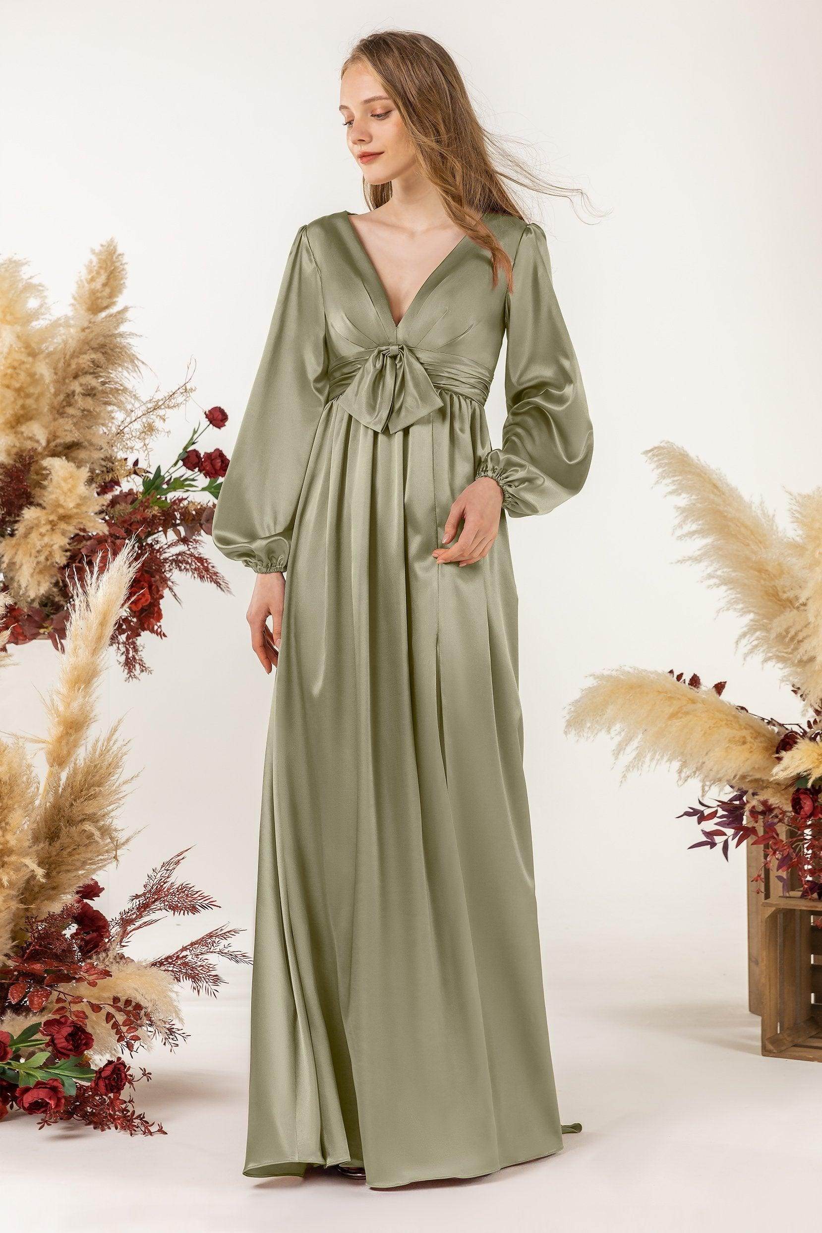A-Line Sweep Luxe Satin Bridesmaid Dress Formal Dresses CB0508