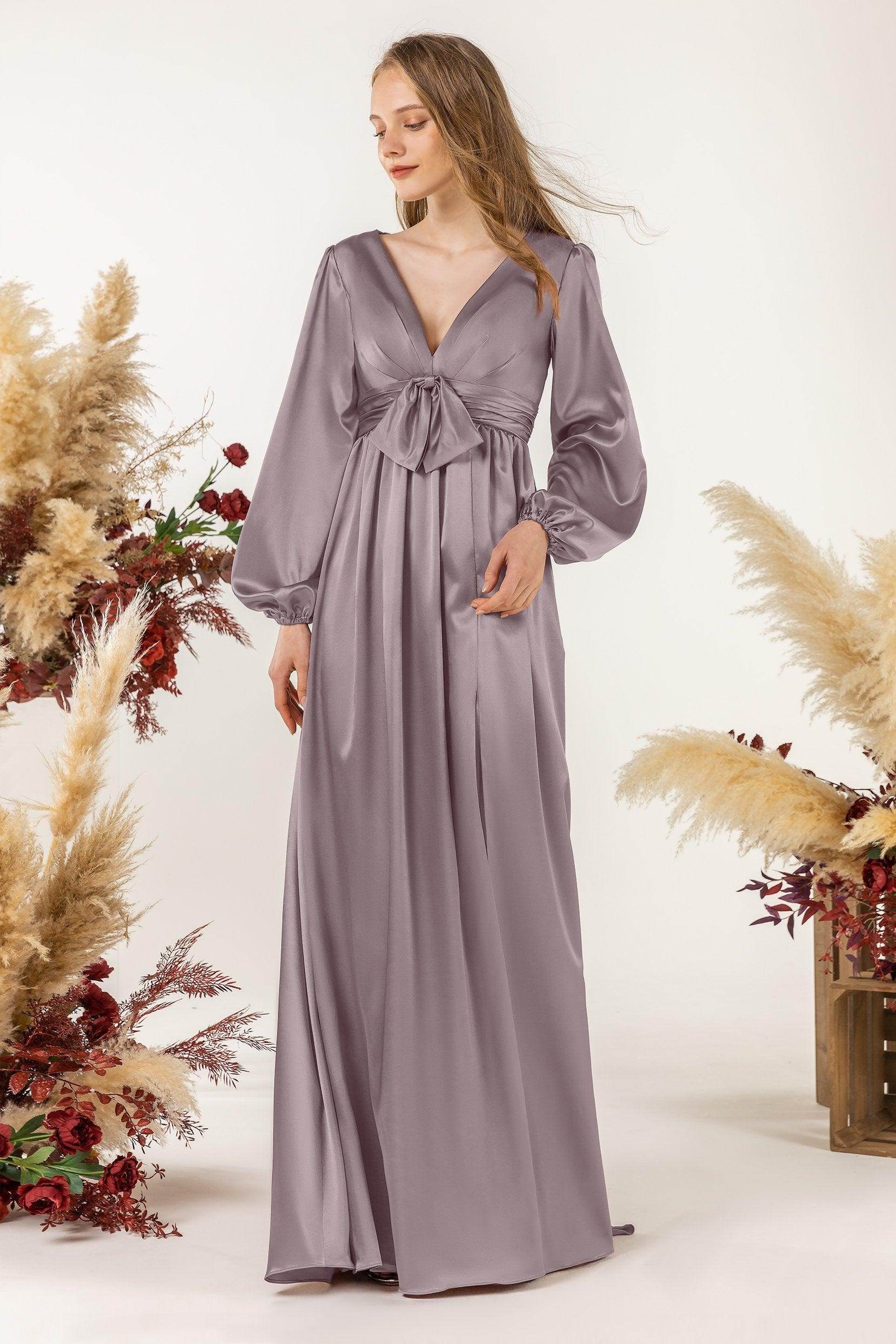 A-Line Sweep Luxe Satin Bridesmaid Dress Formal Dresses CB0508