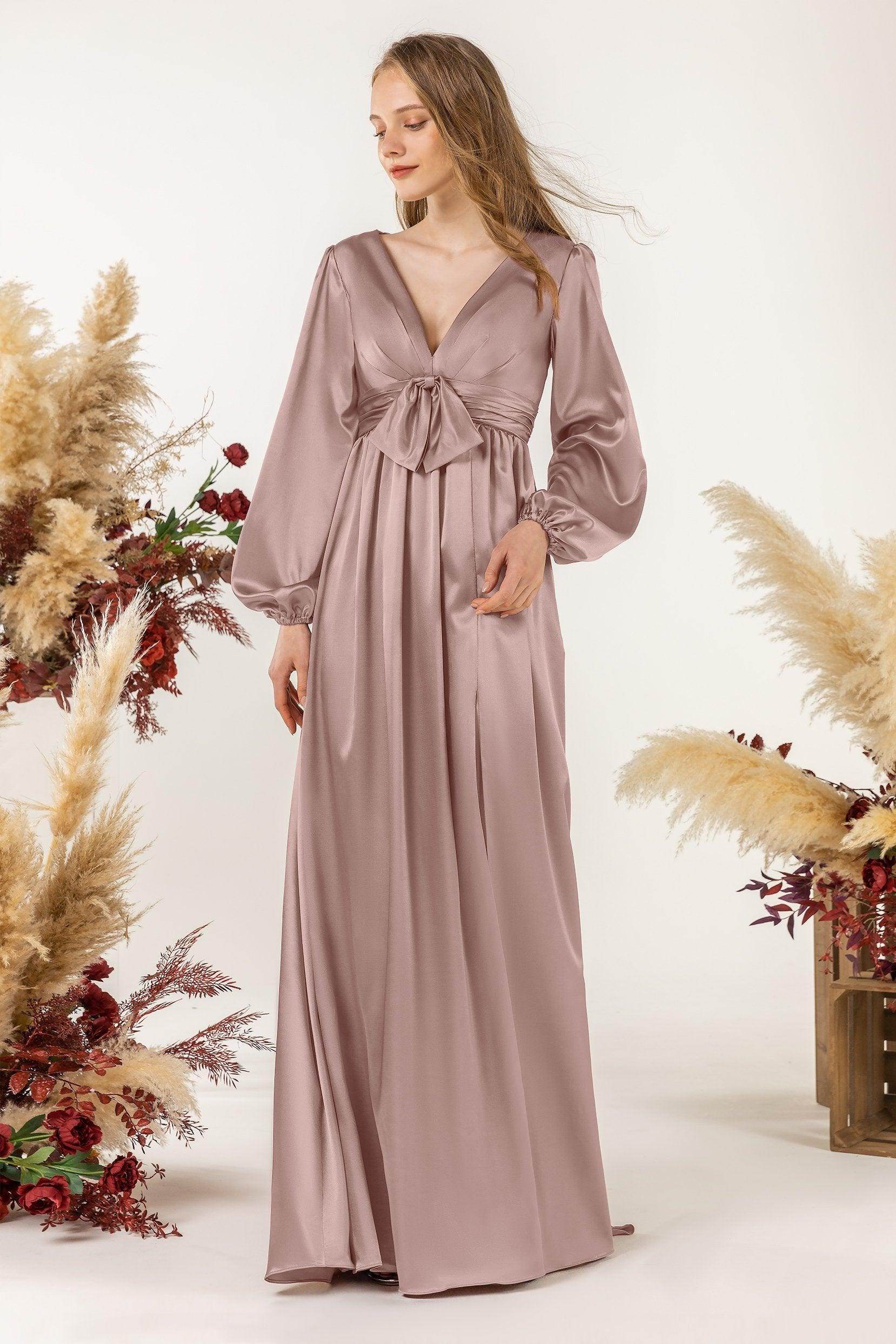 A-Line Sweep Luxe Satin Bridesmaid Dress Formal Dresses CB0508