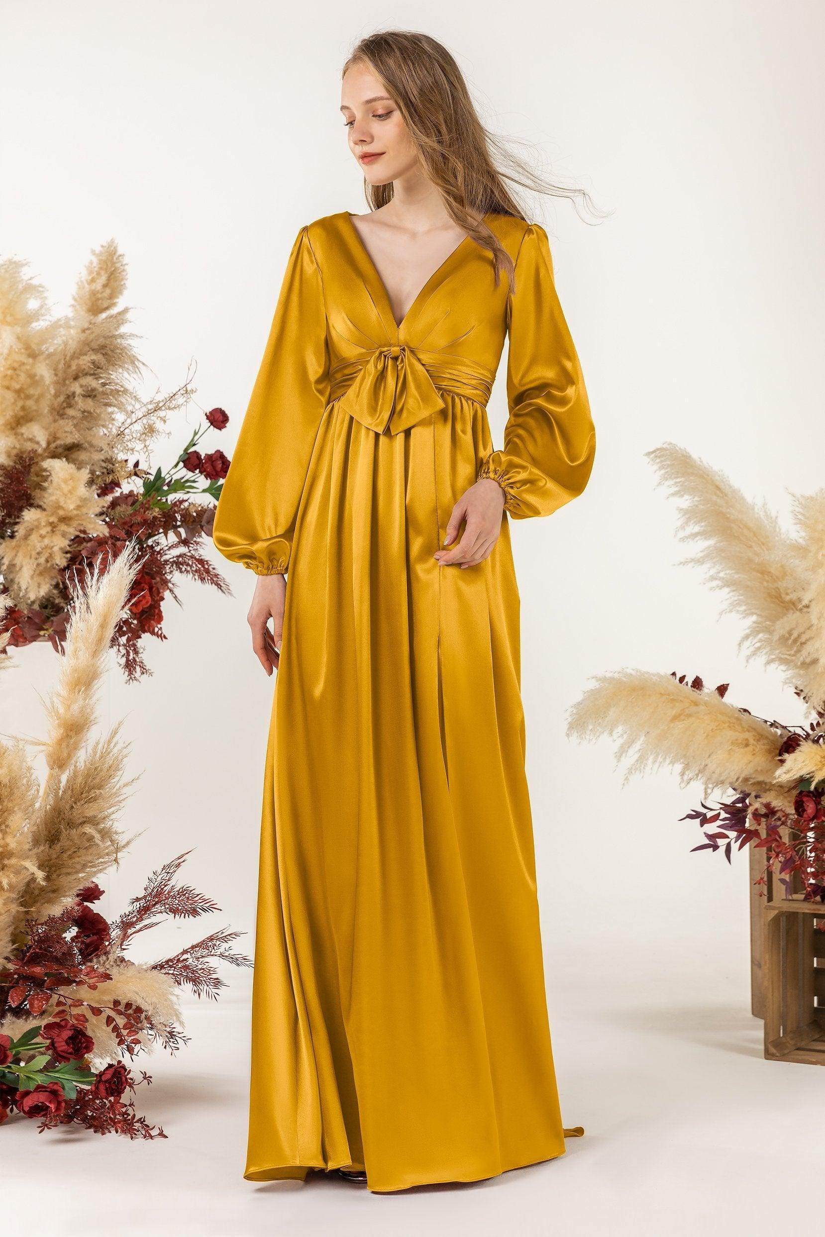A-Line Sweep Luxe Satin Bridesmaid Dress Formal Dresses CB0508