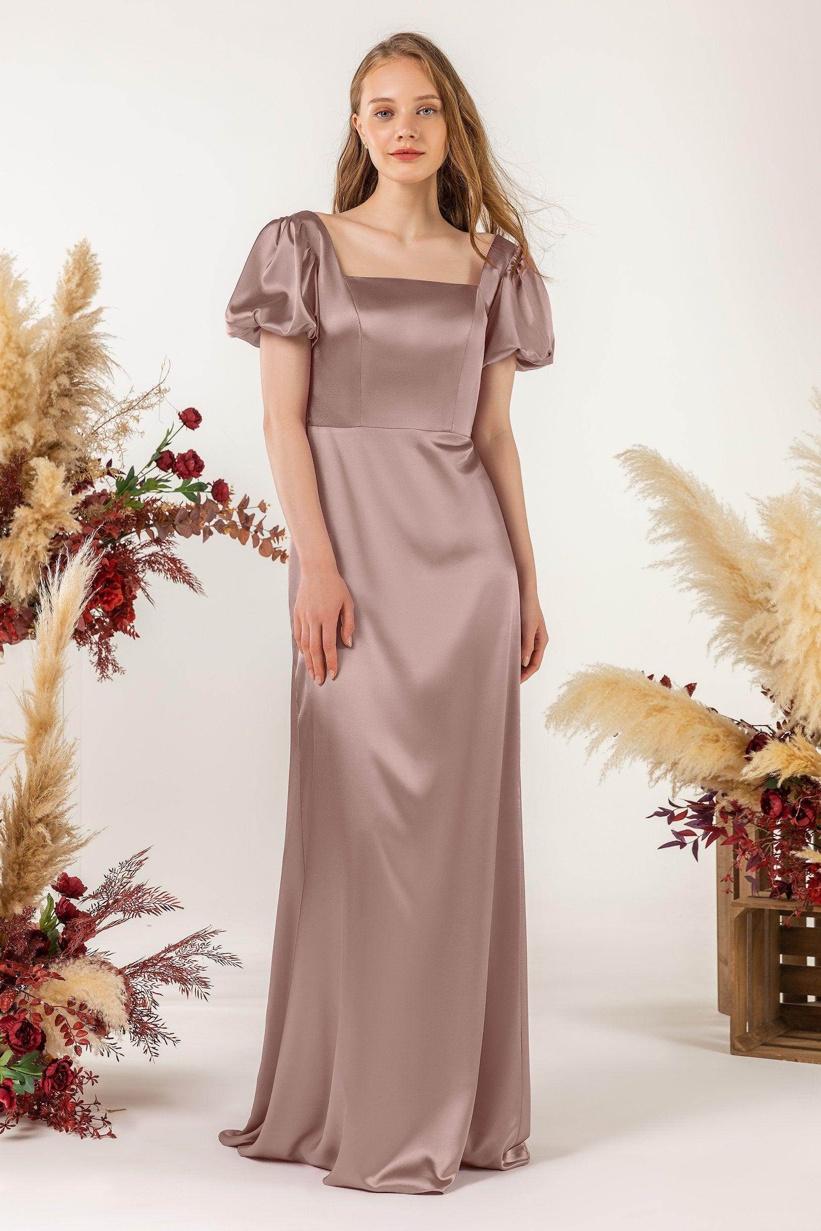 Sheath Sweep Luxe Satin Bridesmaid Dress Formal Dresses CB0511