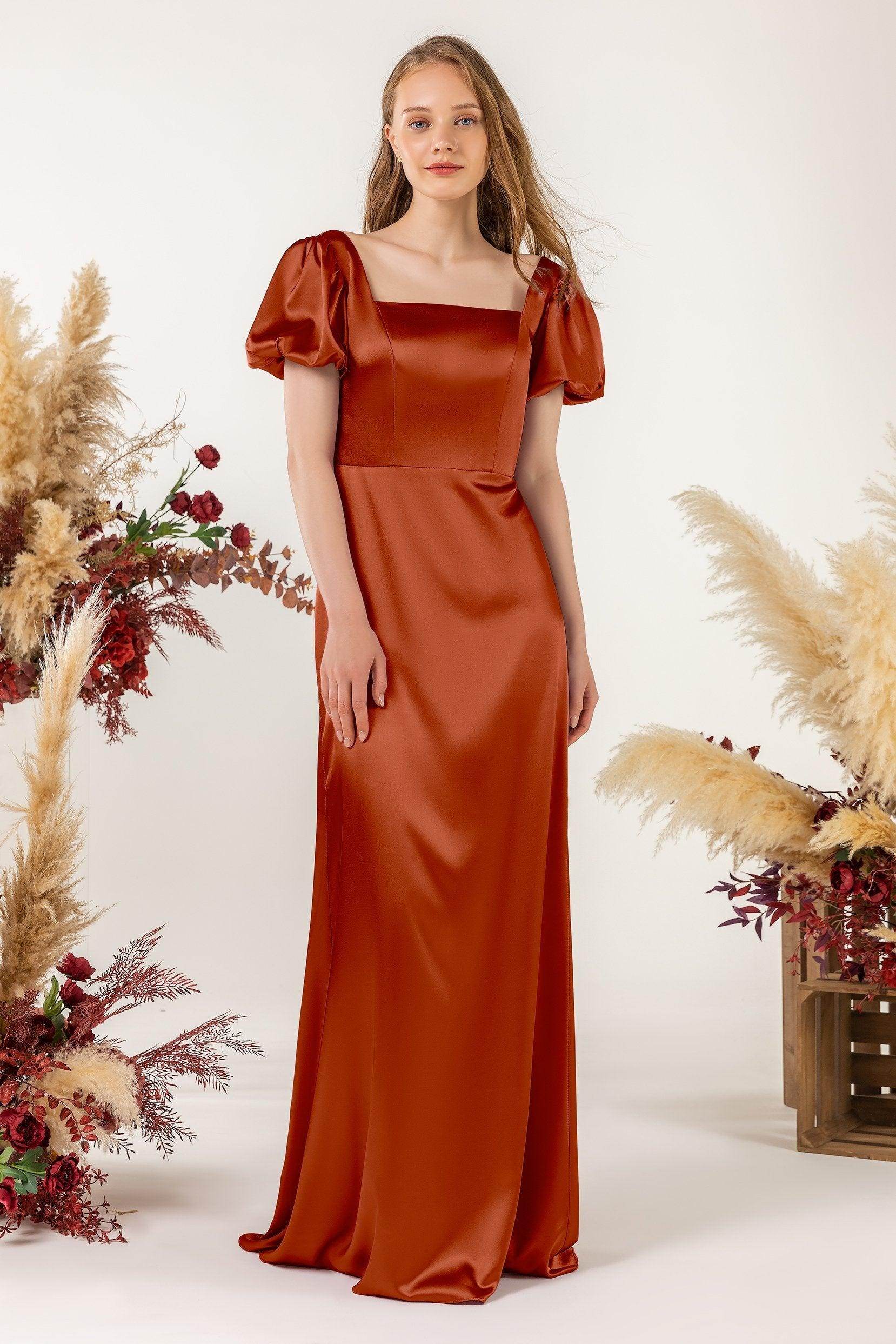 Sheath Sweep Luxe Satin Bridesmaid Dress Formal Dresses CB0511