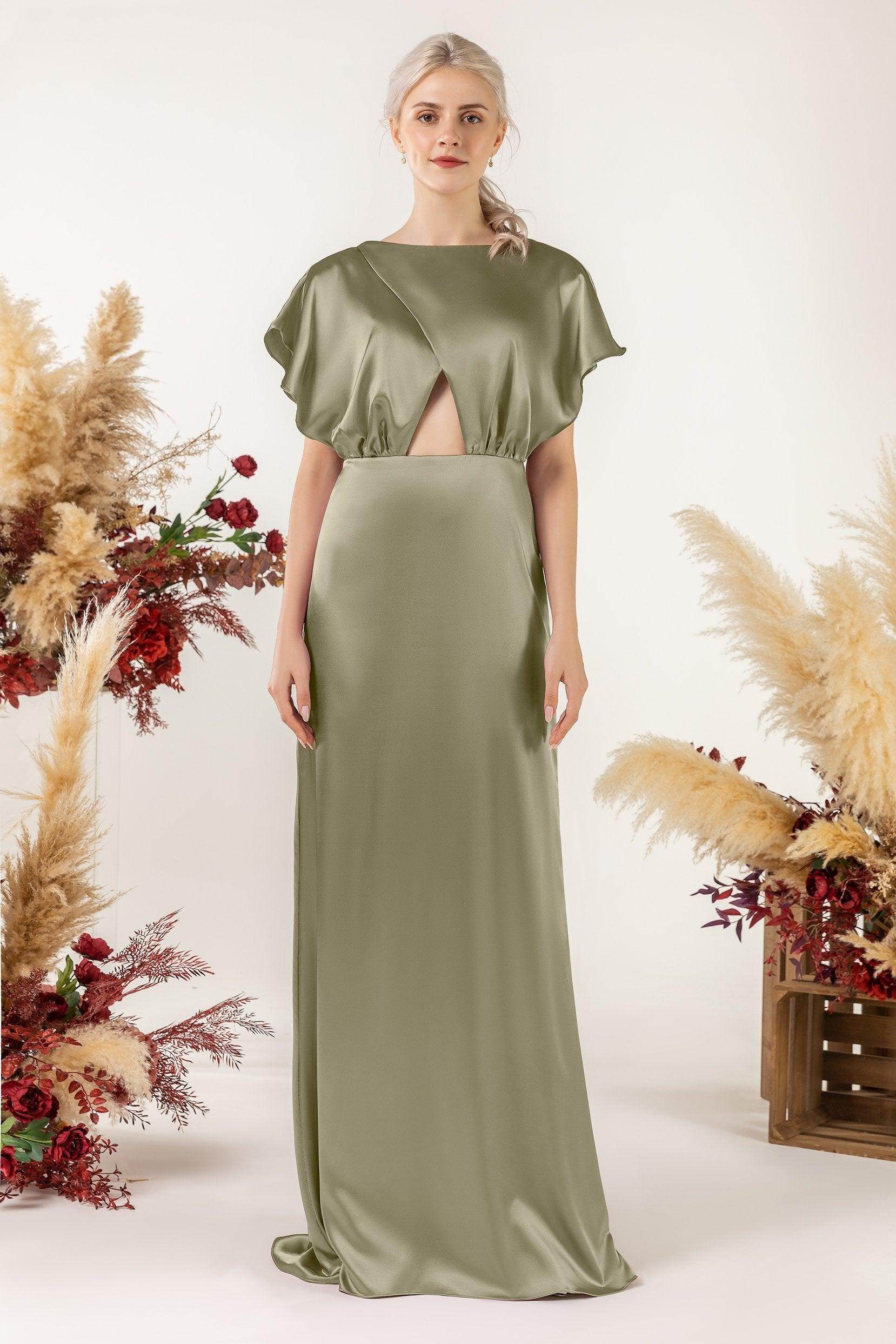 Sheath Sweep Luxe Satin Bridesmaid Dress Formal Dresses CB0512