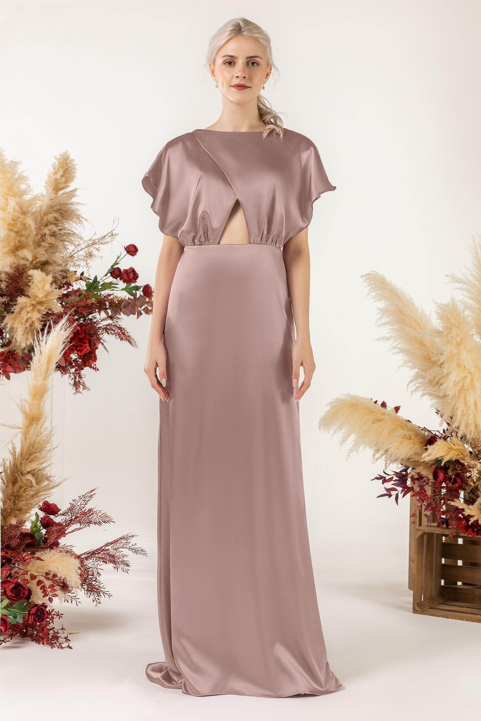 Sheath Sweep Luxe Satin Bridesmaid Dress Formal Dresses CB0512