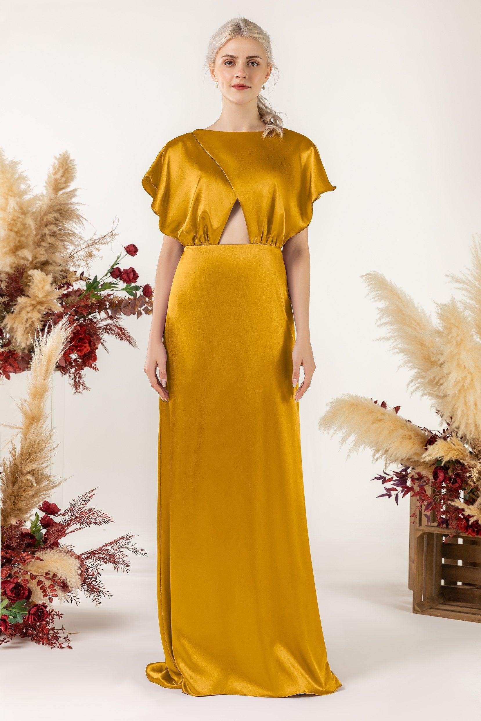 Sheath Sweep Luxe Satin Bridesmaid Dress Formal Dresses CB0512