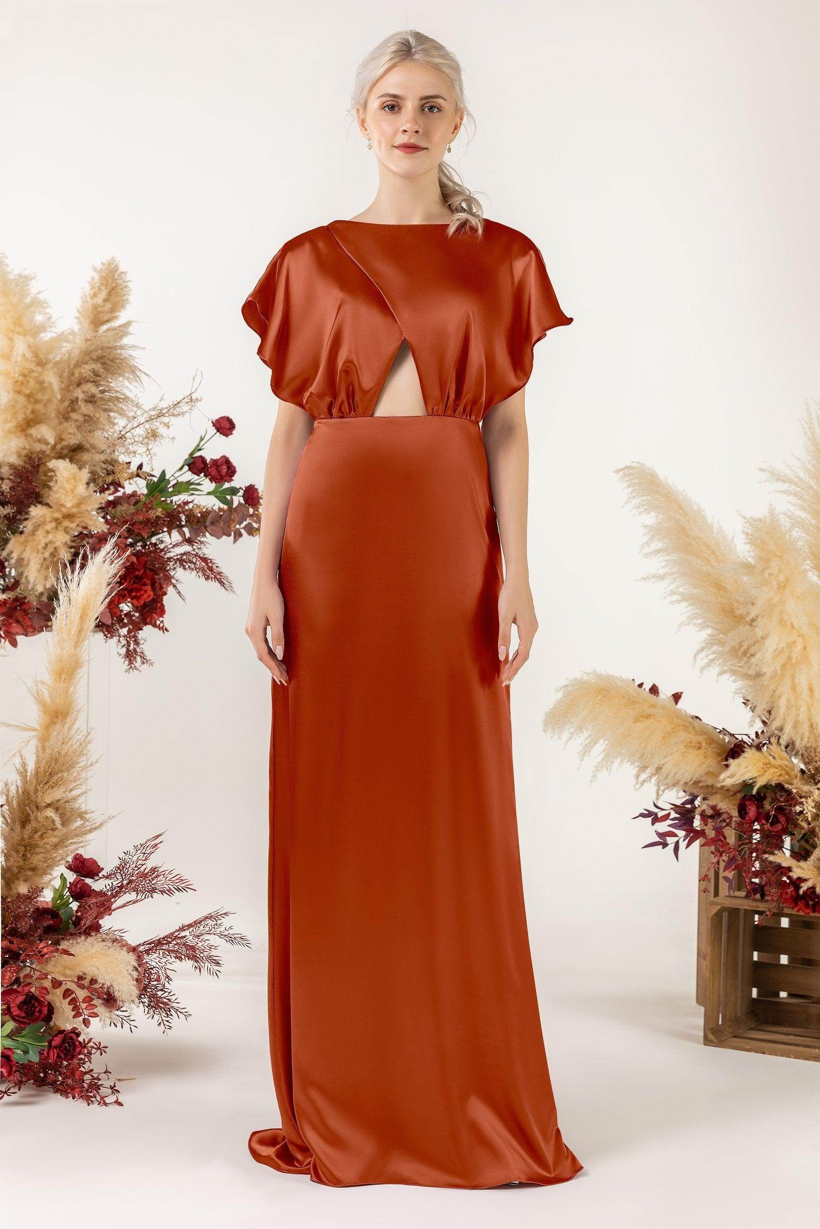 Sheath Sweep Luxe Satin Bridesmaid Dress Formal Dresses CB0512