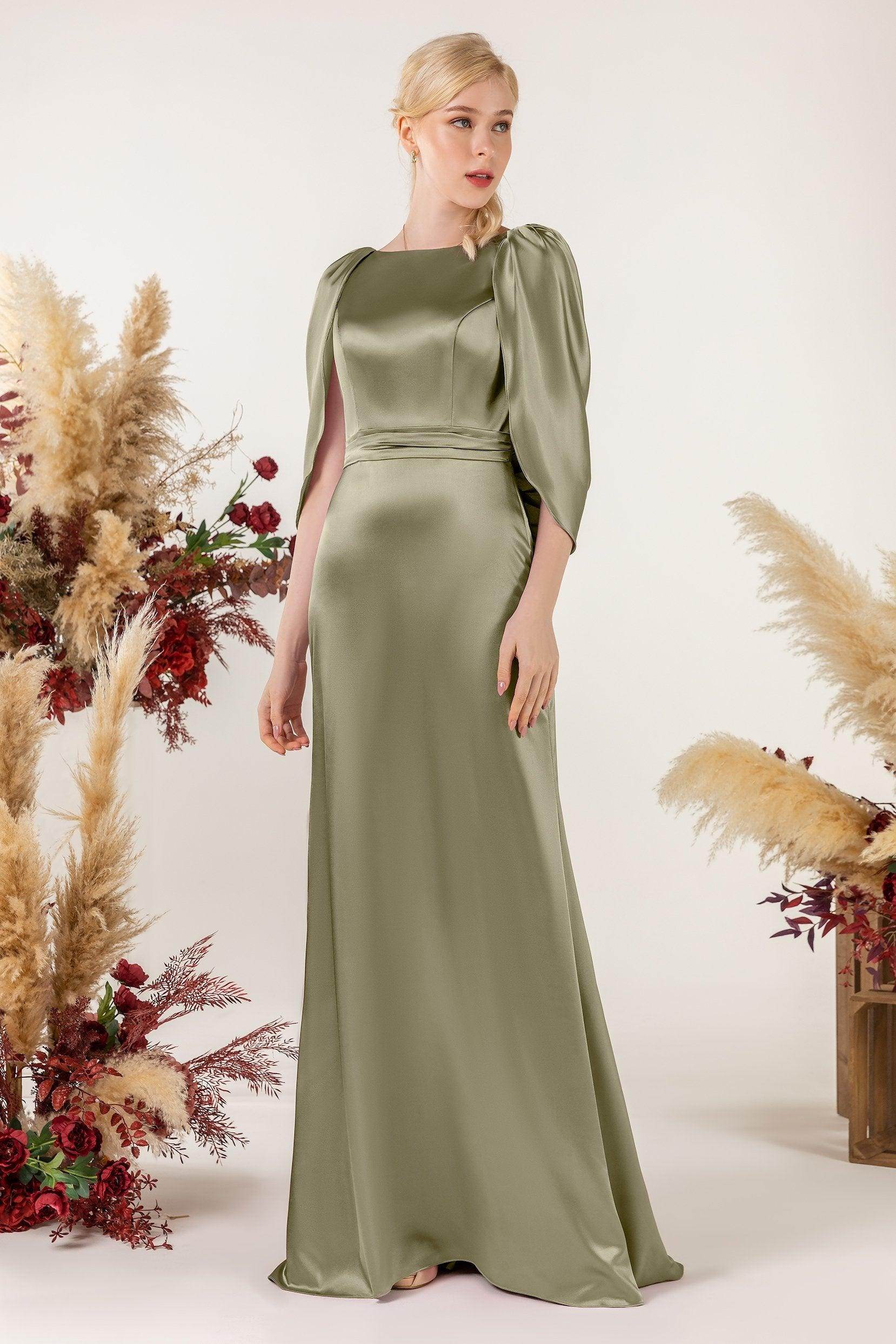 Sheath Sweep Luxe Satin Bridesmaid Dress Formal Dresses CB0513