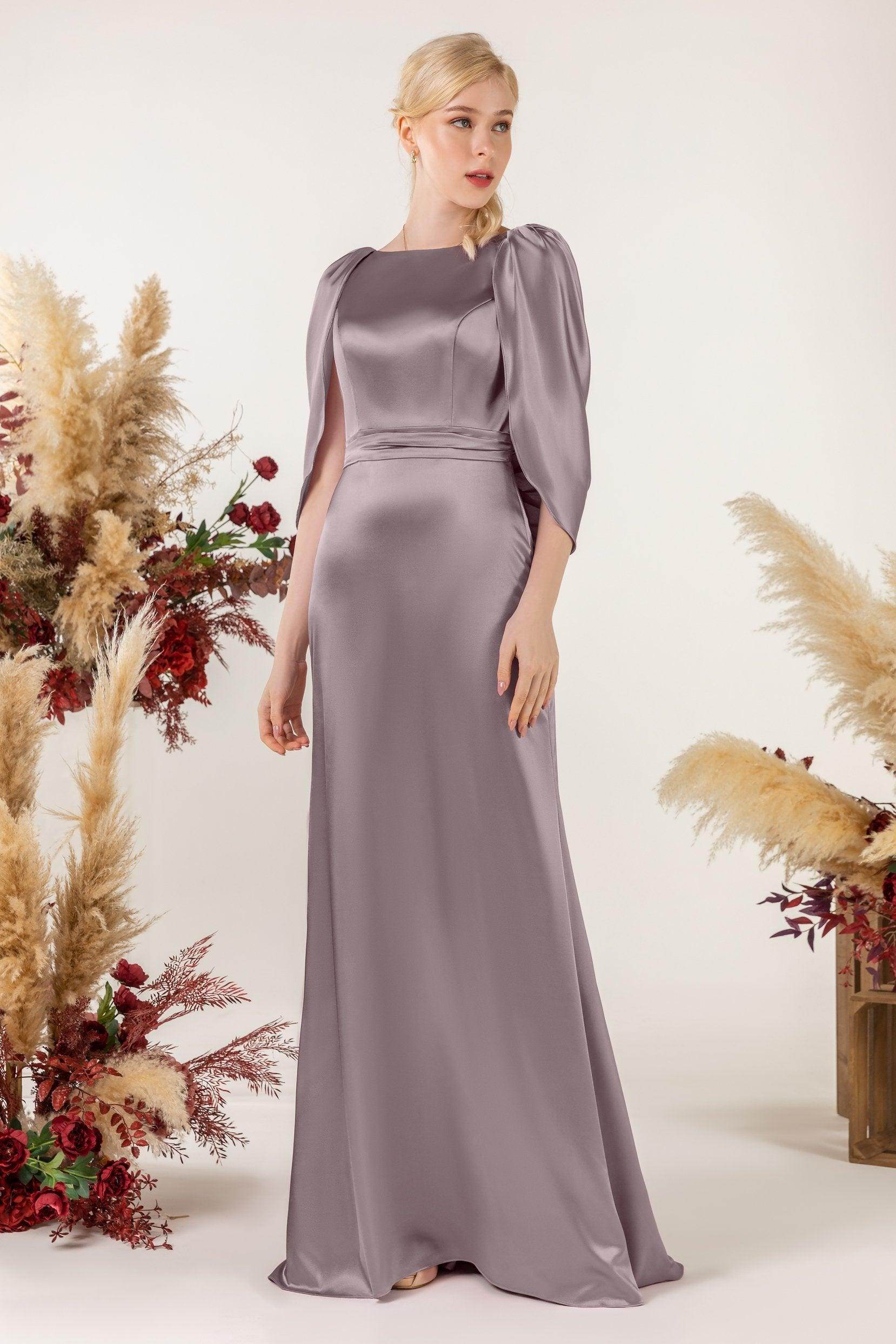 Sheath Sweep Luxe Satin Bridesmaid Dress Formal Dresses CB0513