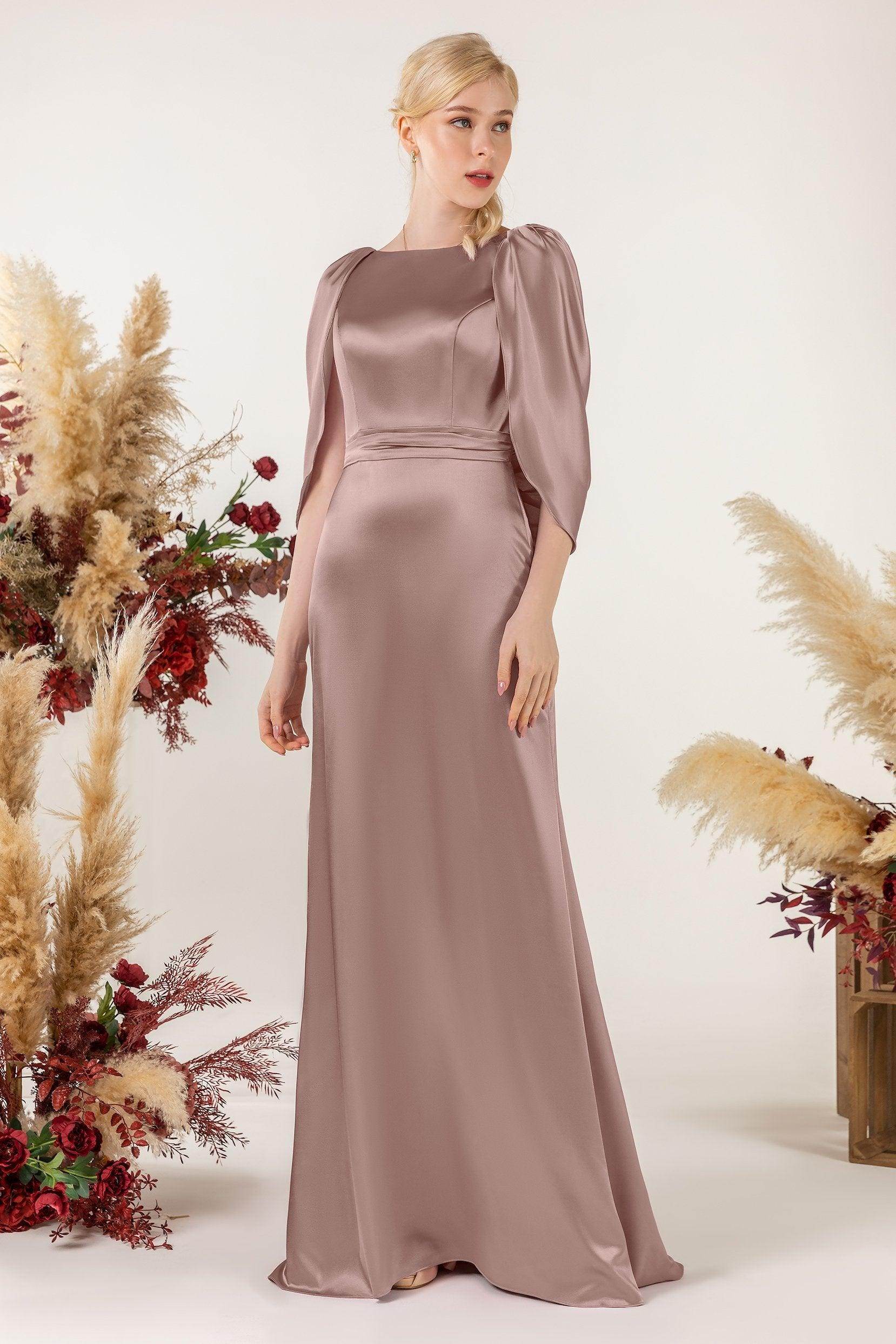 Sheath Sweep Luxe Satin Bridesmaid Dress Formal Dresses CB0513