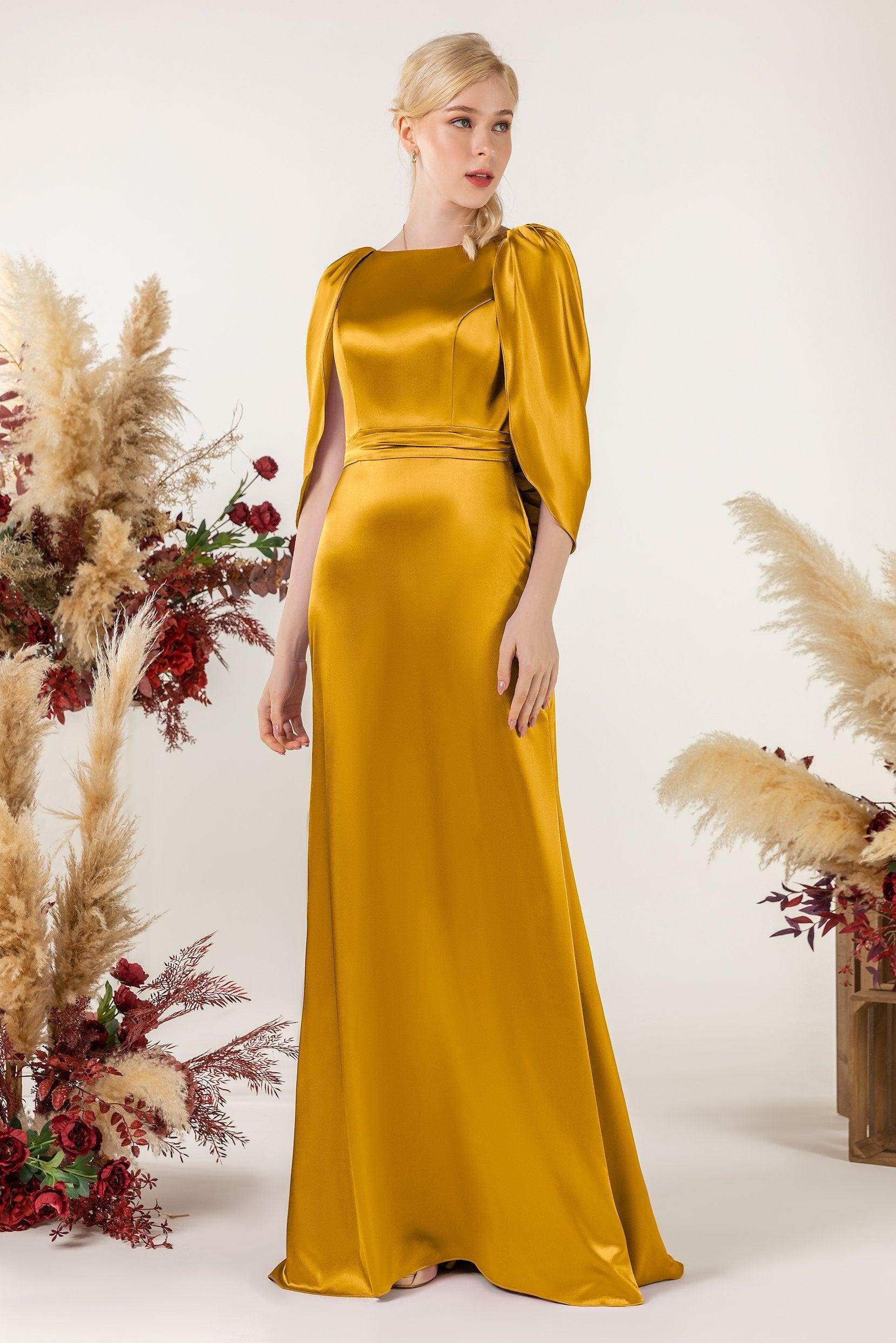 Sheath Sweep Luxe Satin Bridesmaid Dress Formal Dresses CB0513
