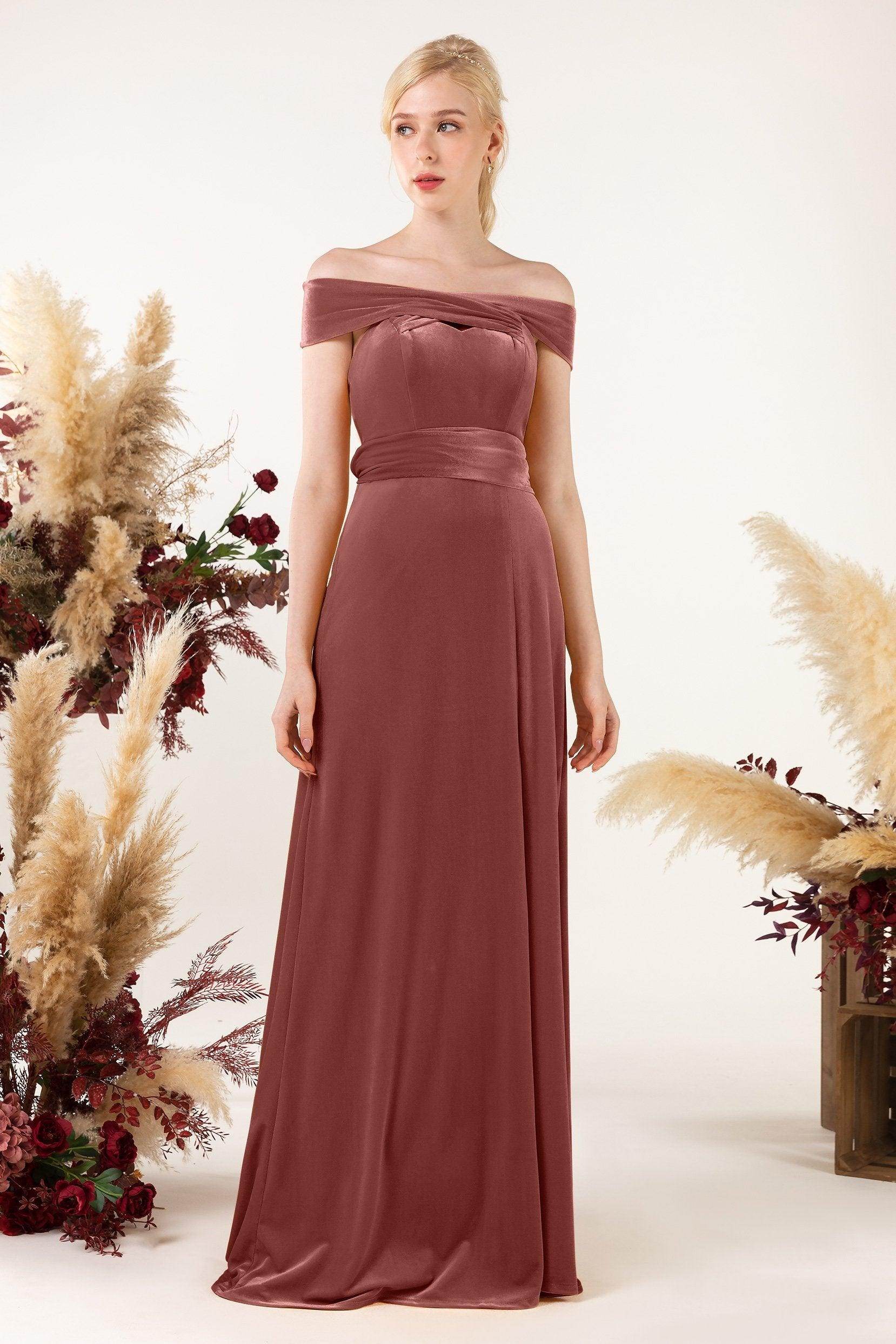 Sheath Sweep-Brush Train Velvet Bridesmaid Dress CB0516