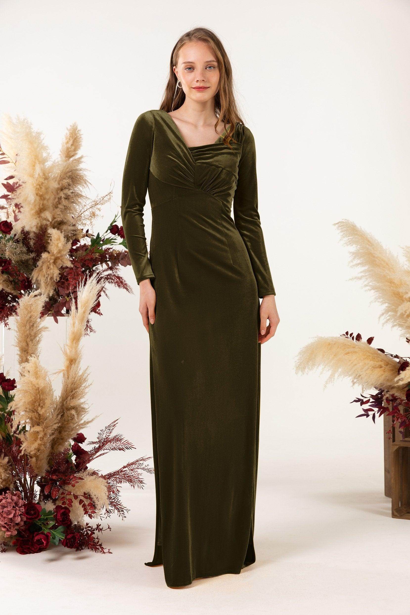 Sheath-Column Floor Length Velvet Bridesmaid Dress CB0517