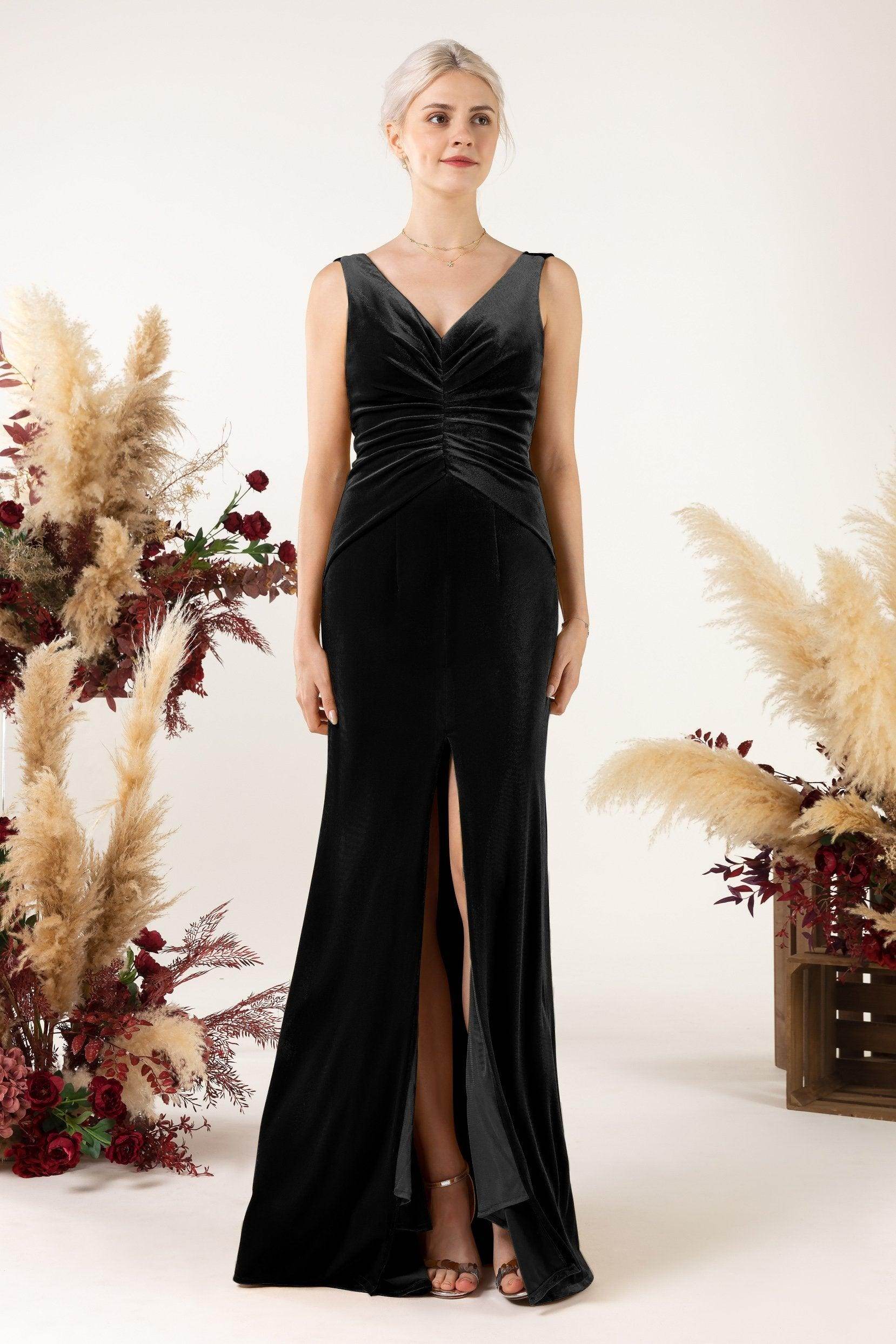 Sheath Sweep-Brush Train Velvet Bridesmaid Dress CB0518