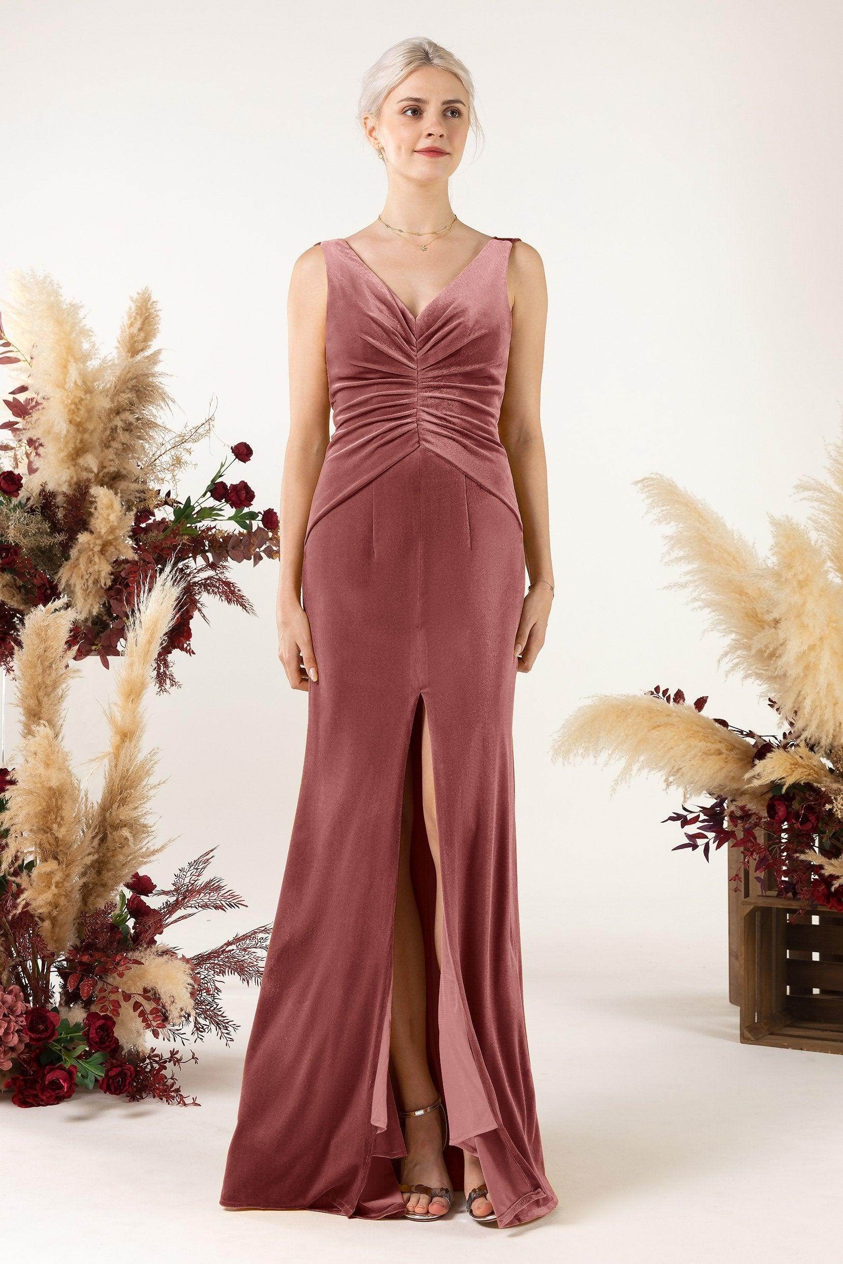 Sheath Sweep-Brush Train Velvet Bridesmaid Dress CB0518