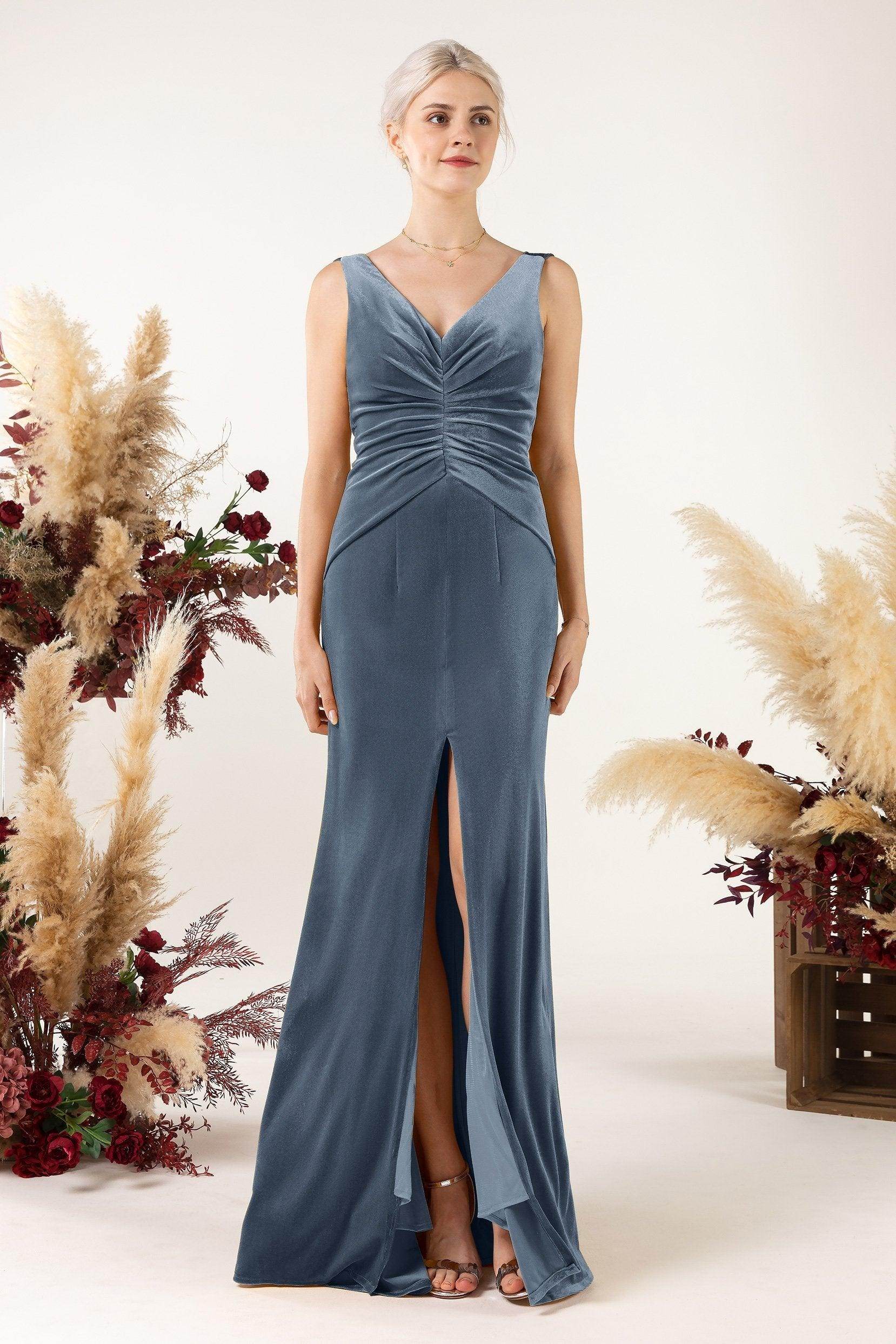 Sheath Sweep-Brush Train Velvet Bridesmaid Dress CB0518
