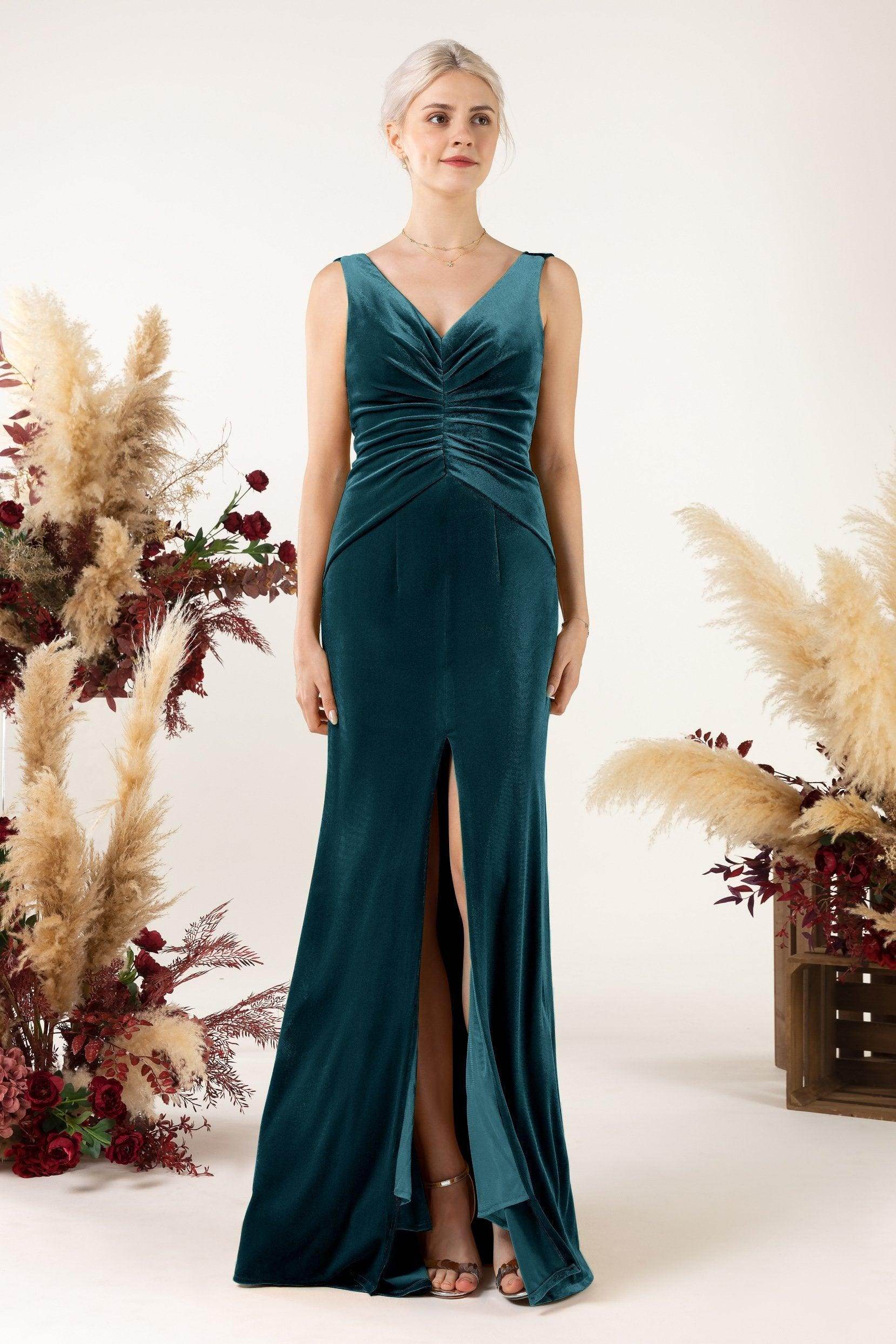Sheath Sweep-Brush Train Velvet Bridesmaid Dress CB0518