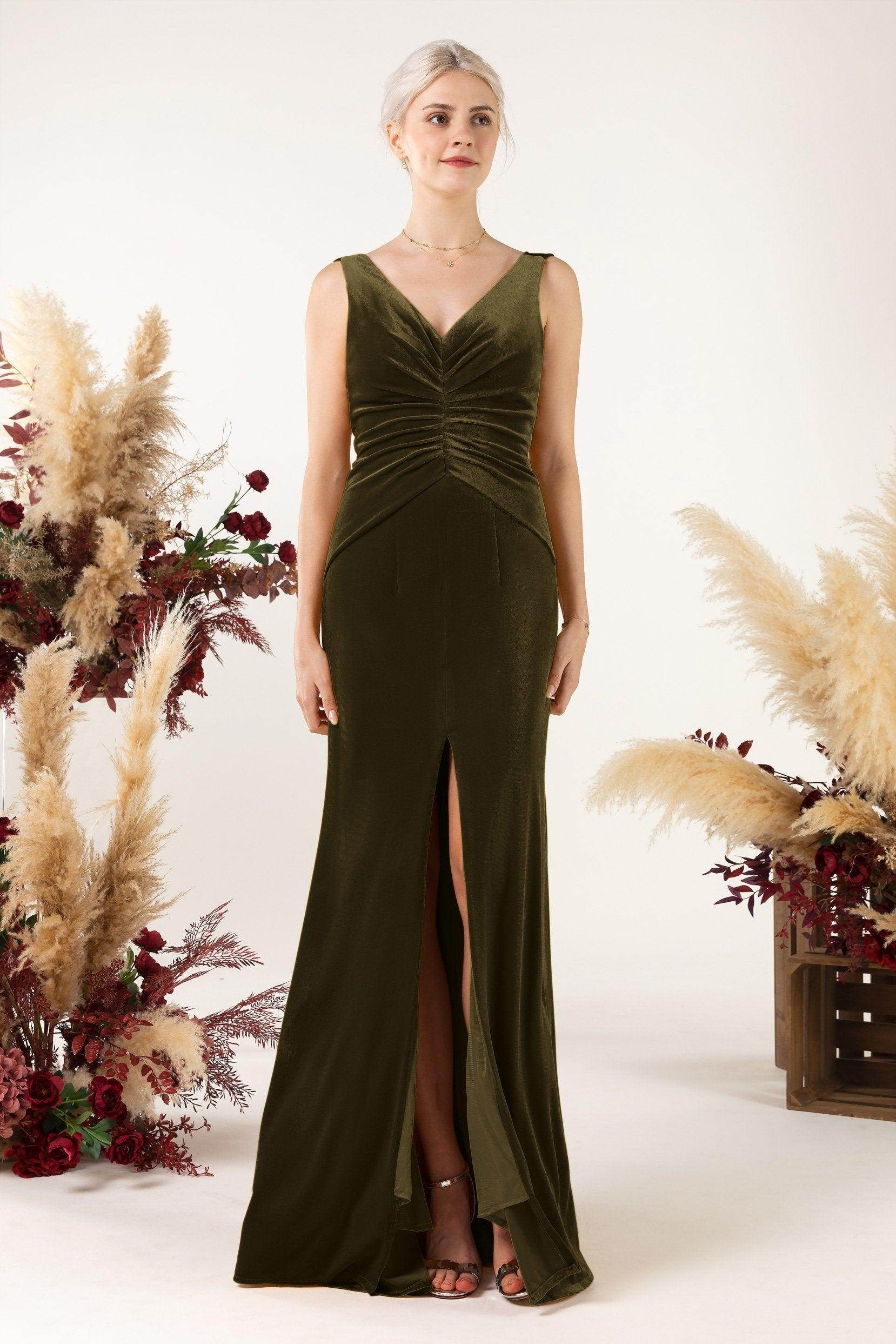 Sheath Sweep-Brush Train Velvet Bridesmaid Dress CB0518