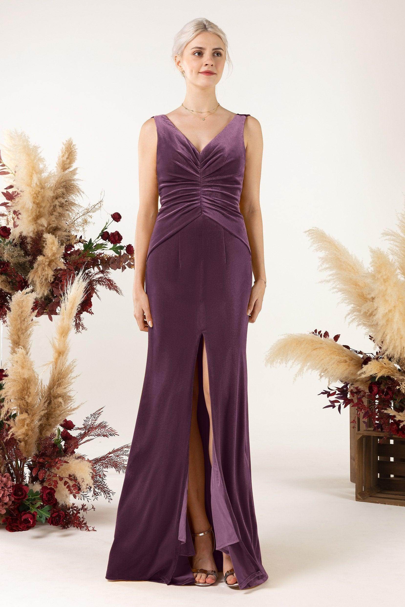 Sheath Sweep-Brush Train Velvet Bridesmaid Dress CB0518