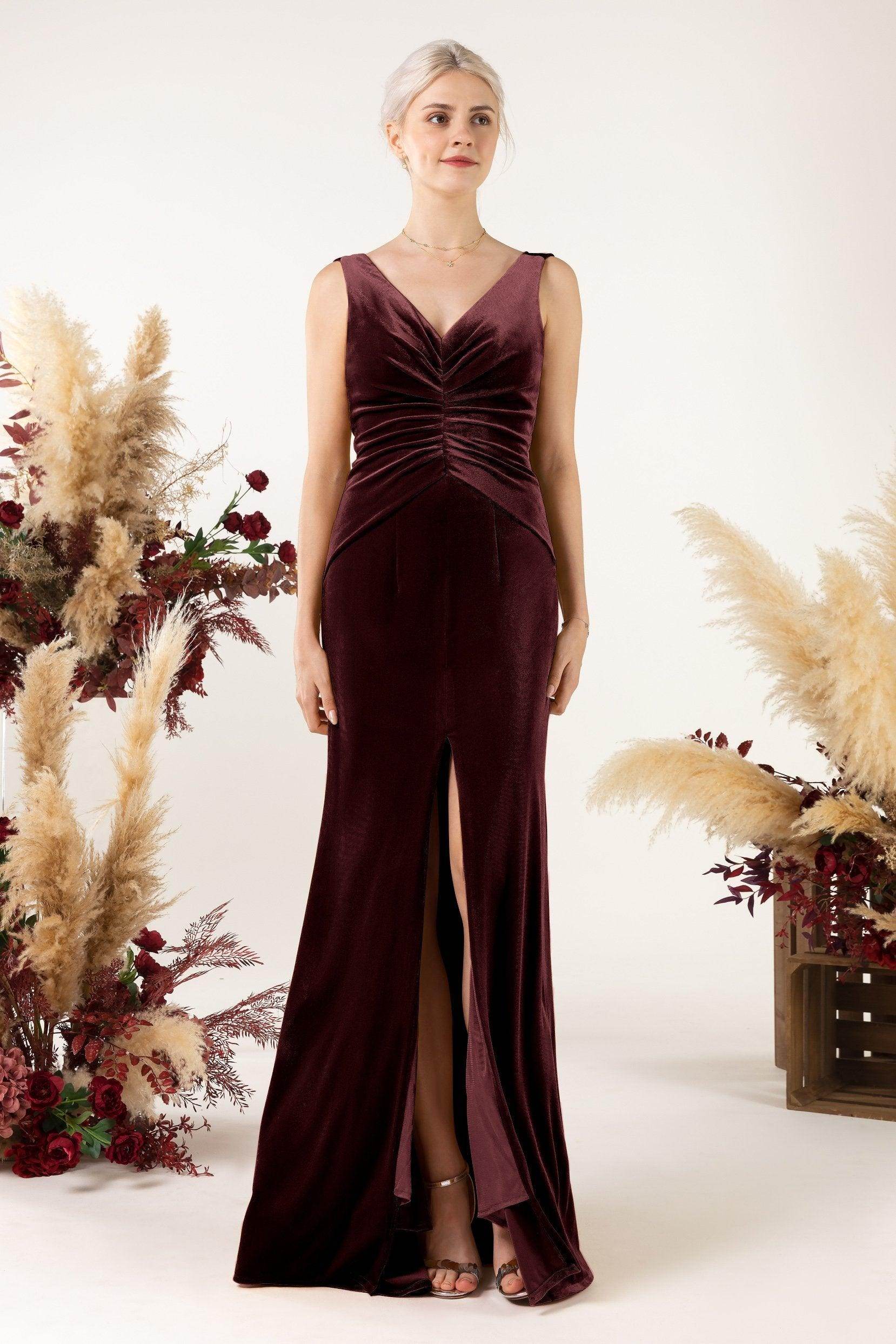Sheath Sweep-Brush Train Velvet Bridesmaid Dress CB0518