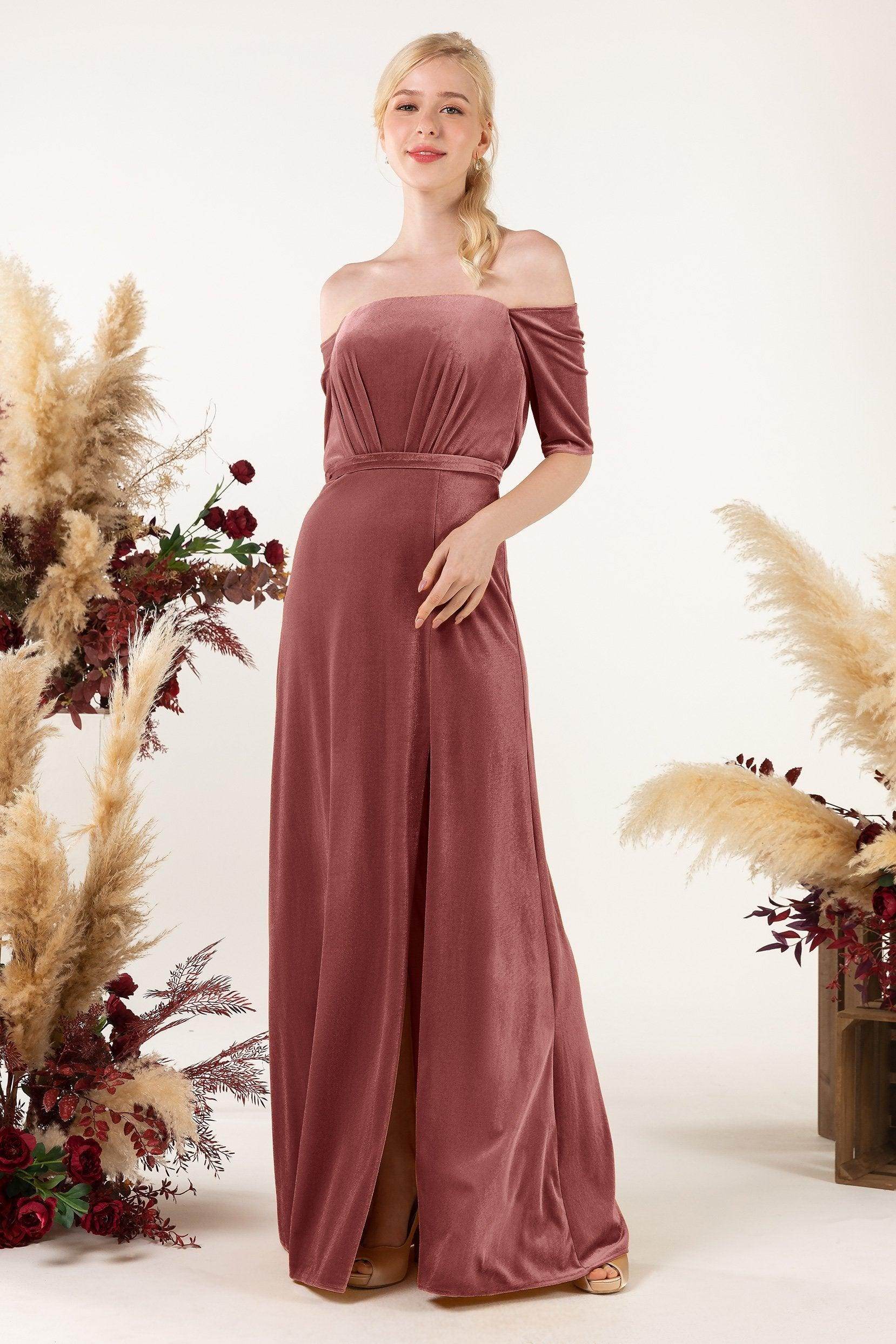 Sheath Sweep-Brush Train Velvet Bridesmaid Dress CB0519