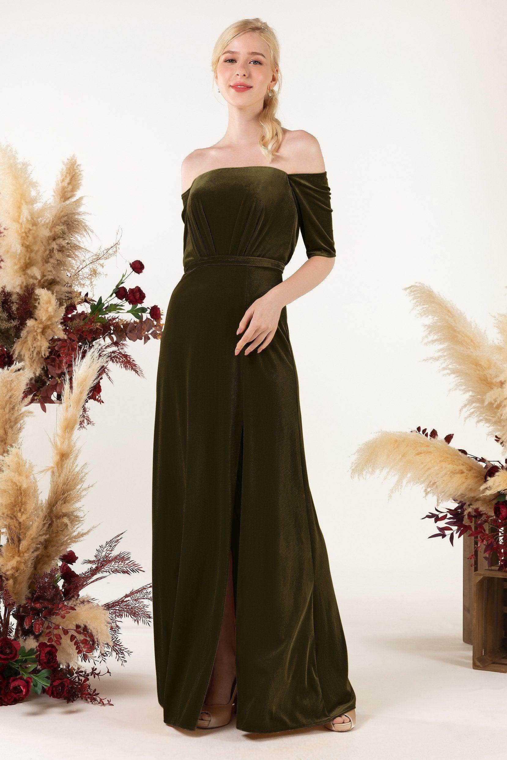 Sheath Sweep-Brush Train Velvet Bridesmaid Dress CB0519