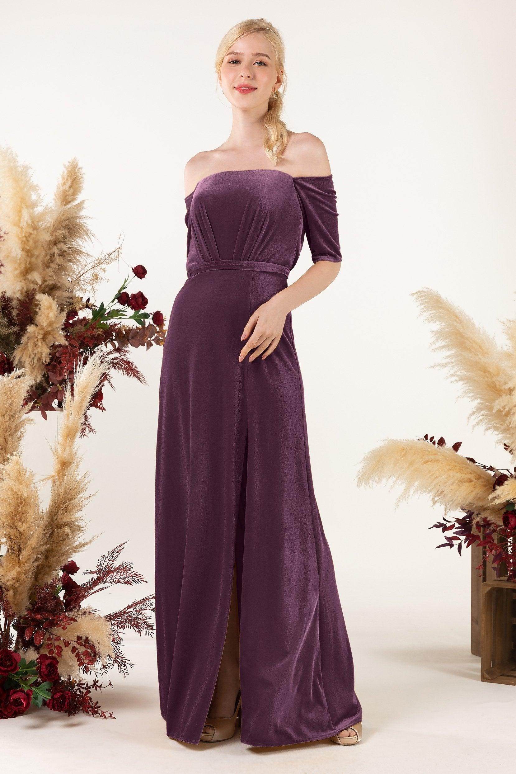 Sheath Sweep-Brush Train Velvet Bridesmaid Dress CB0519