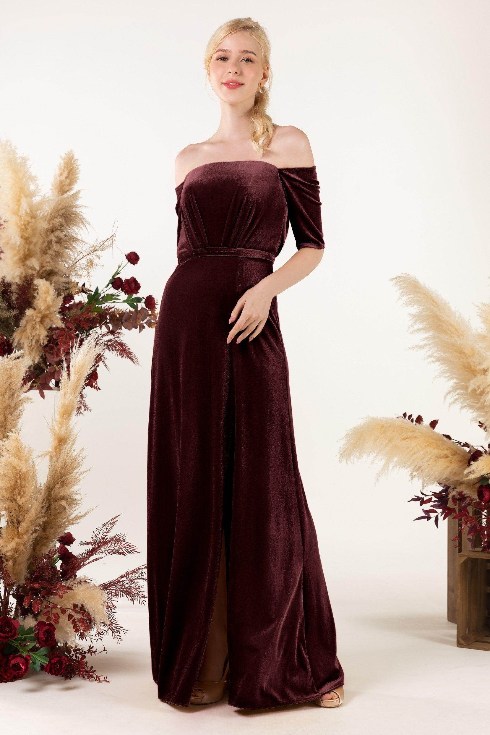Sheath Sweep-Brush Train Velvet Bridesmaid Dress CB0519