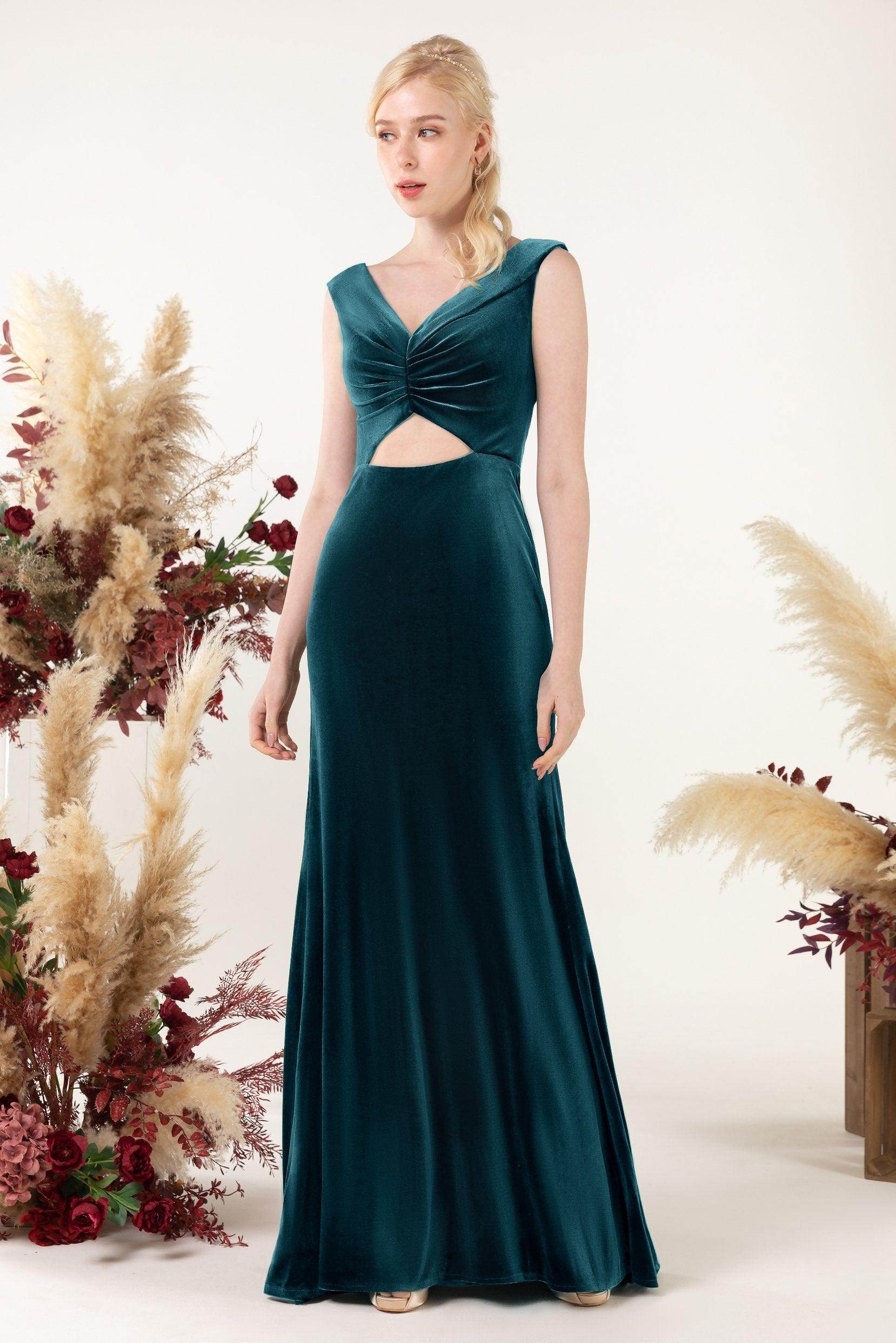 Trumpet Sweep-Brush Train Velvet Bridesmaid Dress Formal Dresses CB0521