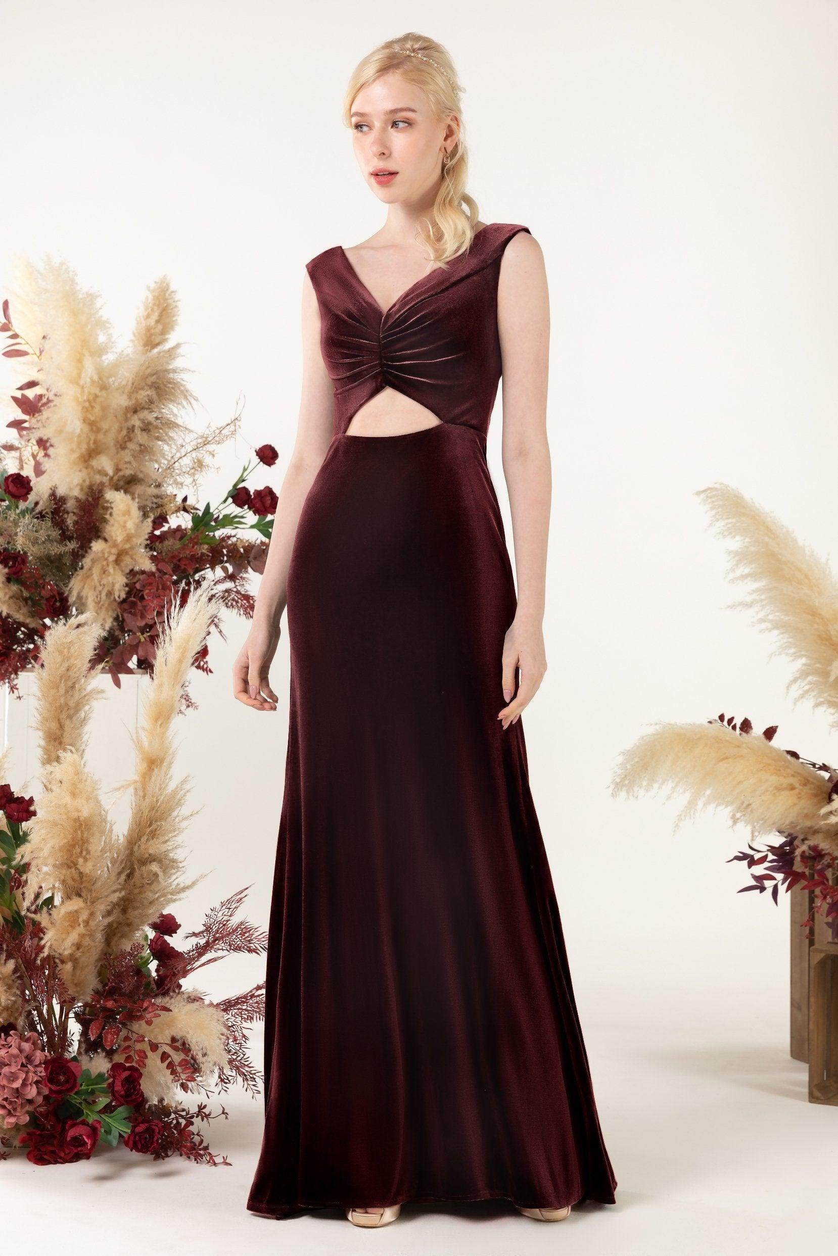 Trumpet Sweep-Brush Train Velvet Bridesmaid Dress Formal Dresses CB0521