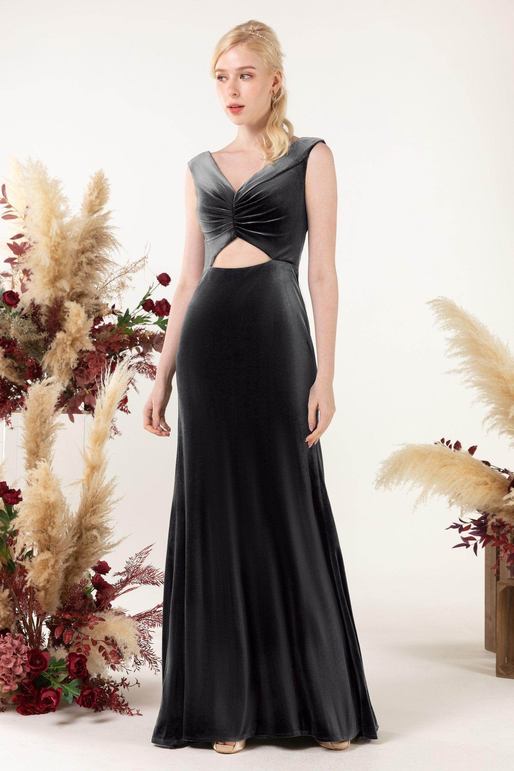 Trumpet Sweep-Brush Train Velvet Bridesmaid Dress Formal Dresses CB0521