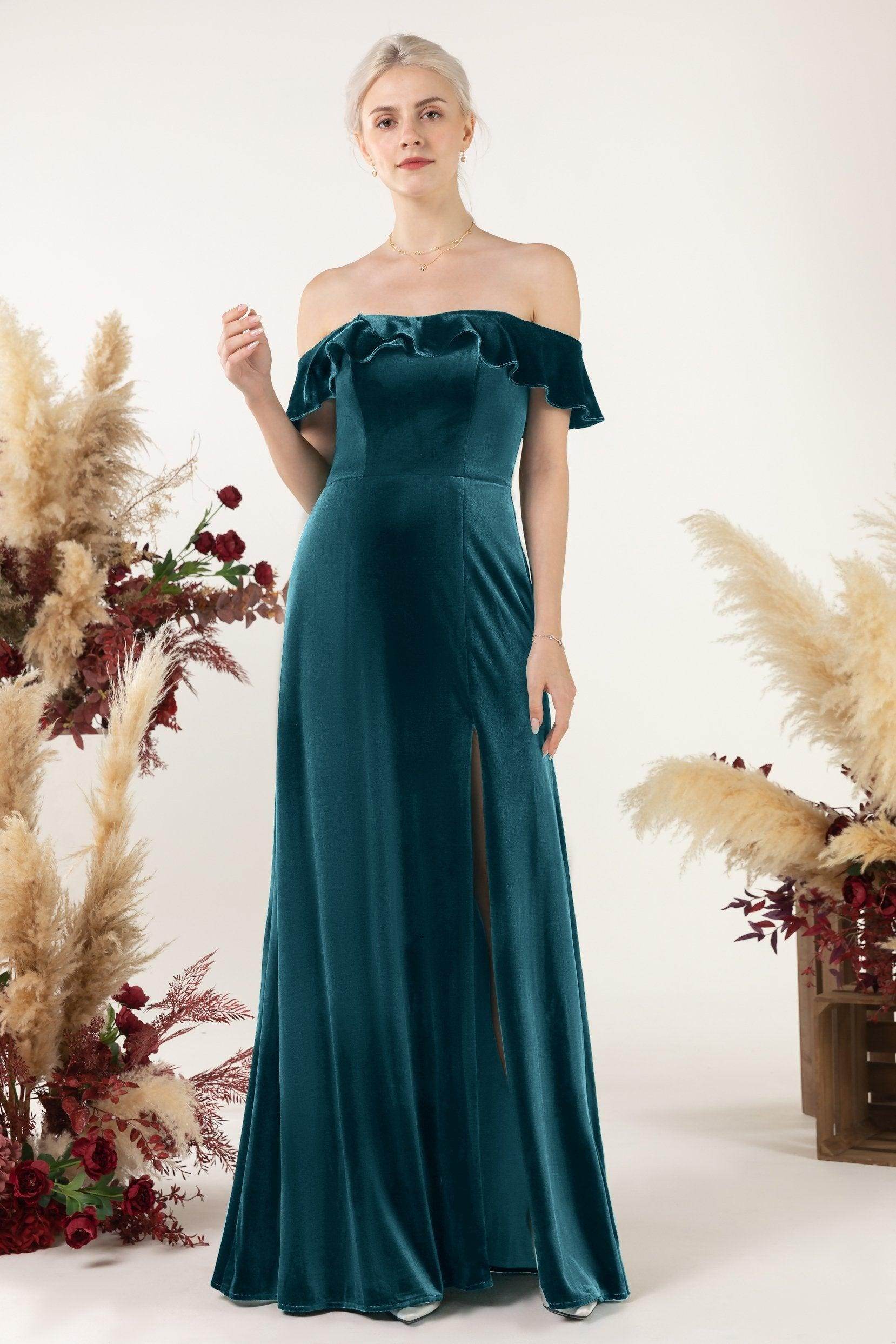 Sheath-Column Floor Length Velvet Bridesmaid Dress Formal Dresses CB0522