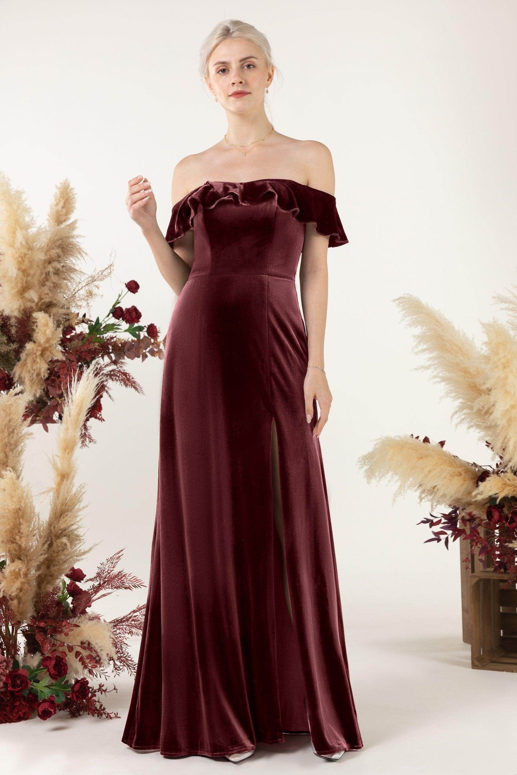 Sheath-Column Floor Length Velvet Bridesmaid Dress Formal Dresses CB0522
