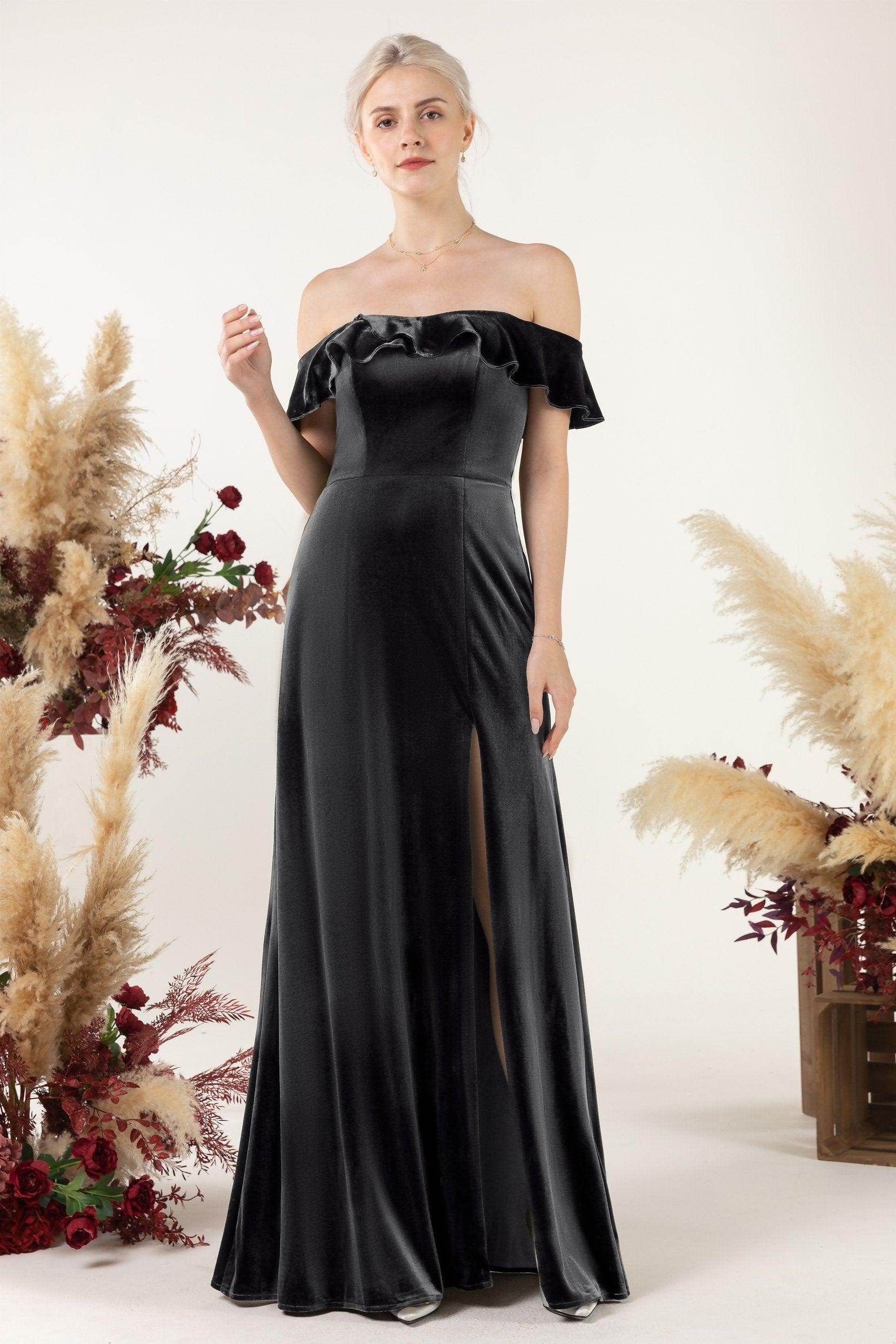 Sheath-Column Floor Length Velvet Bridesmaid Dress Formal Dresses CB0522