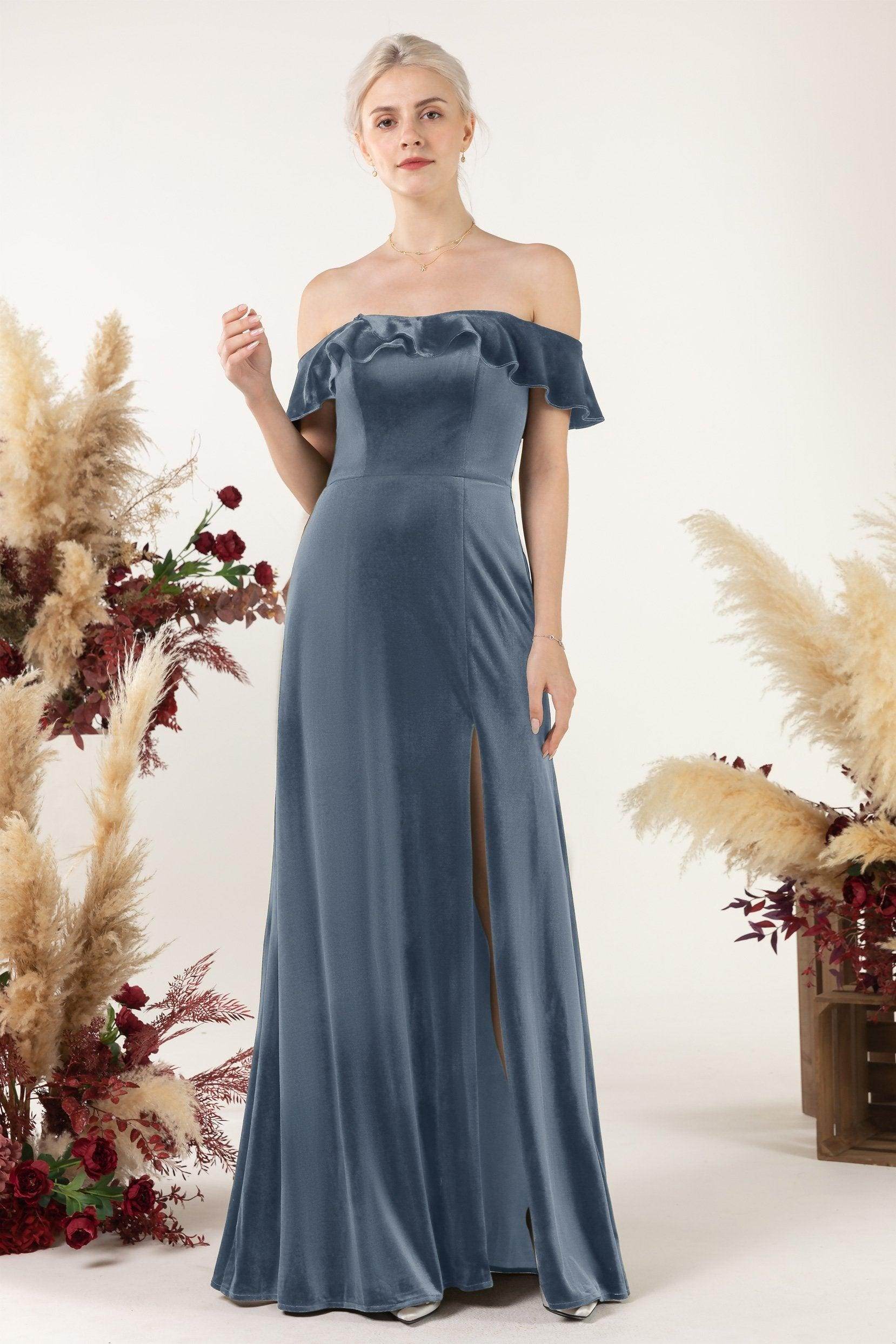 Sheath-Column Floor Length Velvet Bridesmaid Dress Formal Dresses CB0522