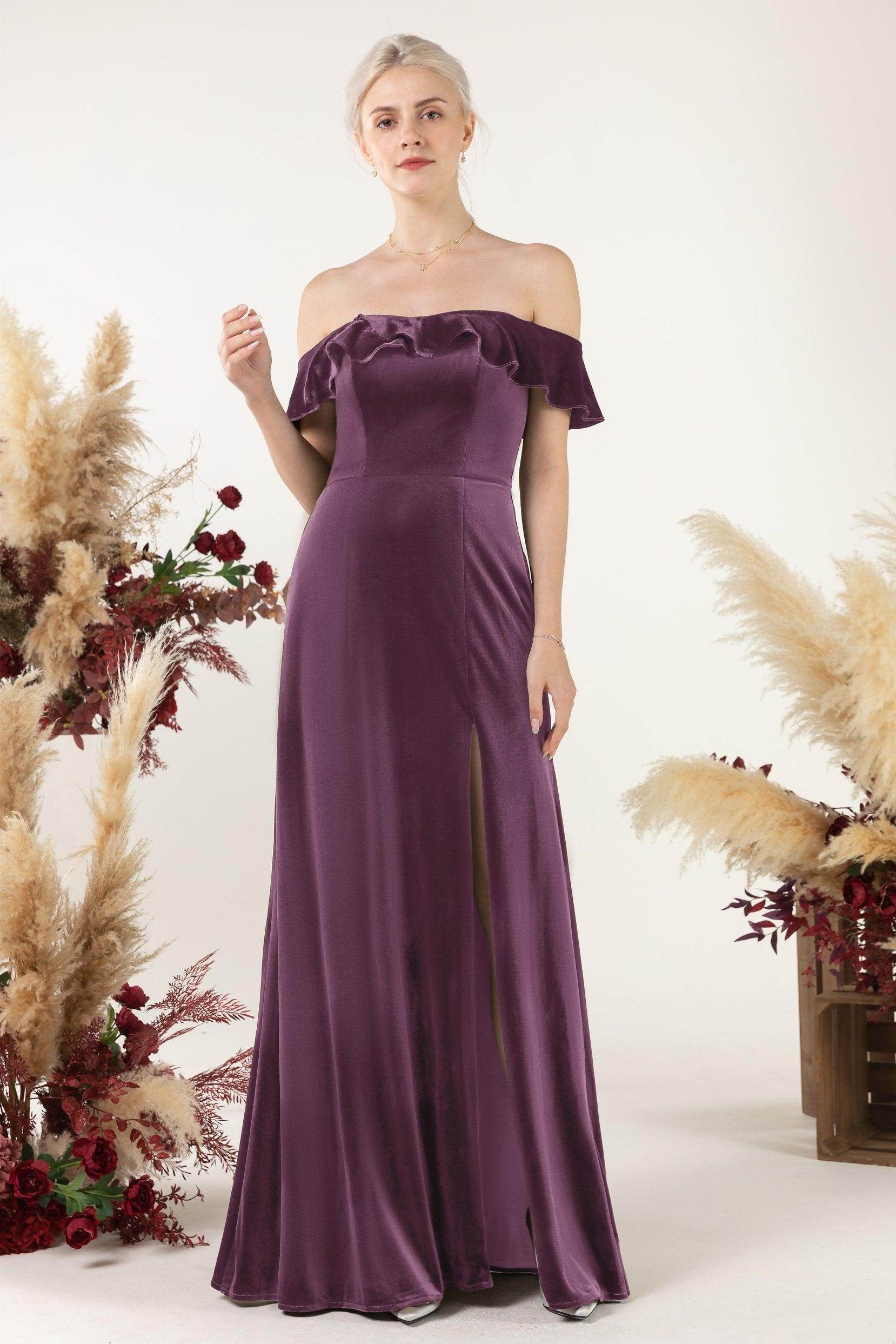 Sheath-Column Floor Length Velvet Bridesmaid Dress Formal Dresses CB0522