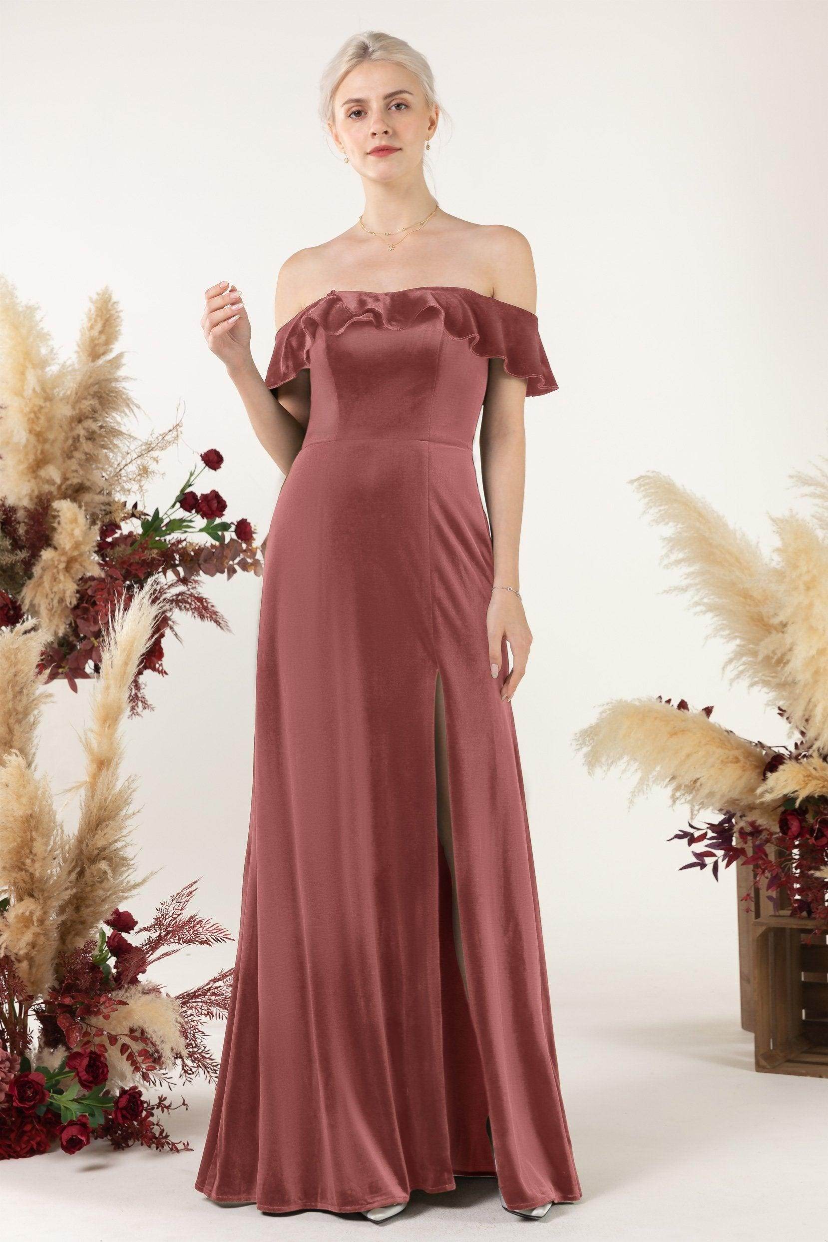 Sheath-Column Floor Length Velvet Bridesmaid Dress Formal Dresses CB0522