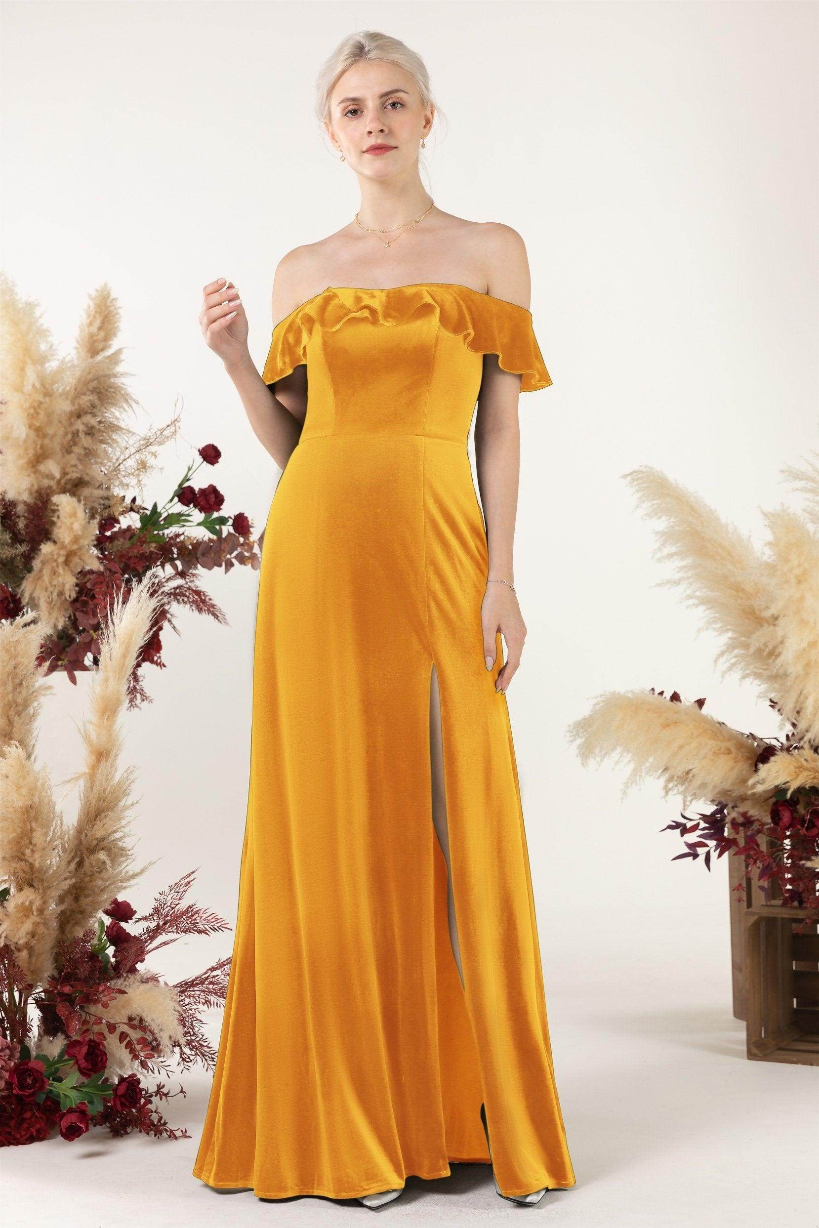 Sheath-Column Floor Length Velvet Bridesmaid Dress Formal Dresses CB0522