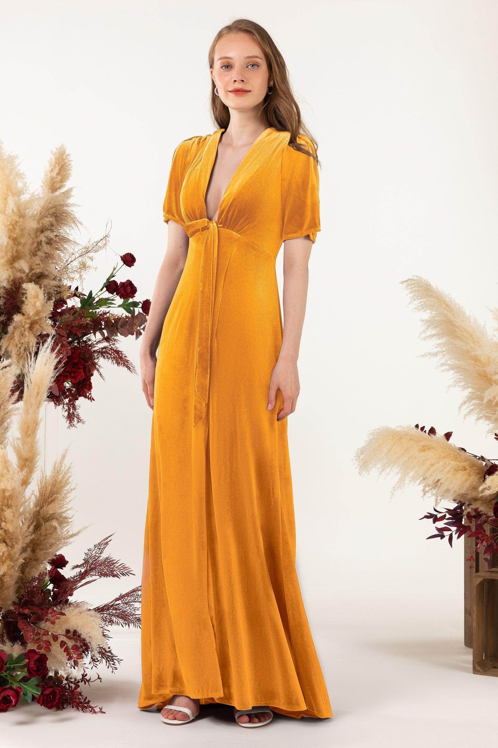 Sheath Sweep-Brush Train Velvet Bridesmaid Dress Formal Dresses CB0523