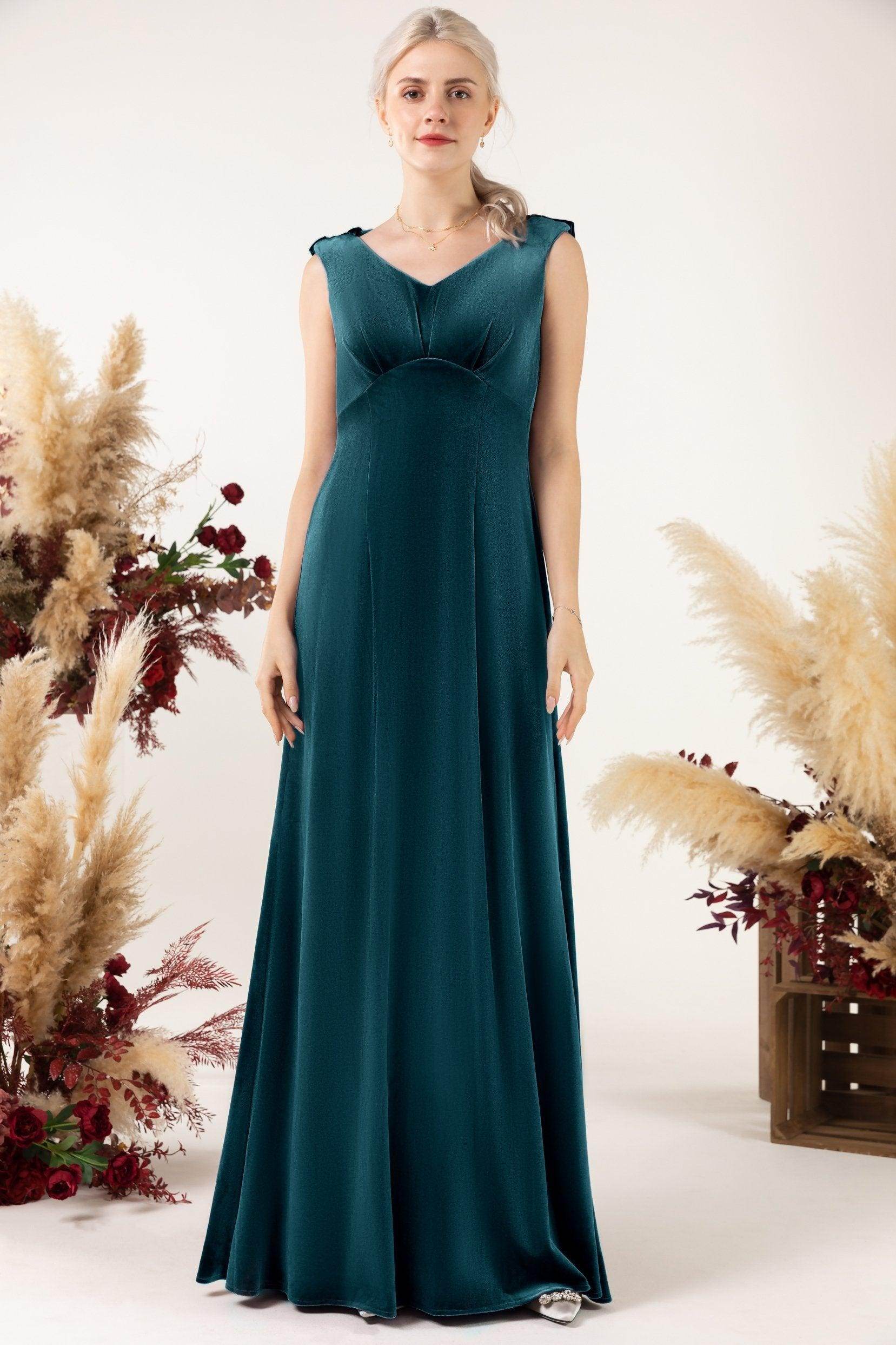 Sheath-Column Floor Length Velvet Bridesmaid Dress Formal Dresses CB0524