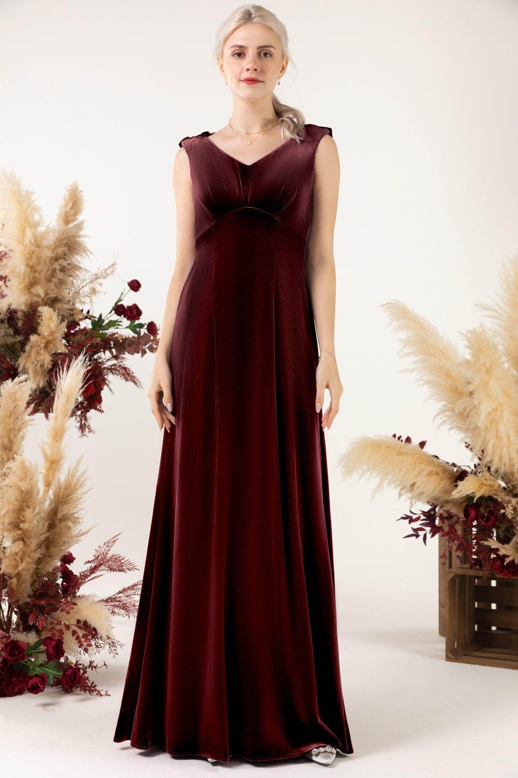 Sheath-Column Floor Length Velvet Bridesmaid Dress Formal Dresses CB0524