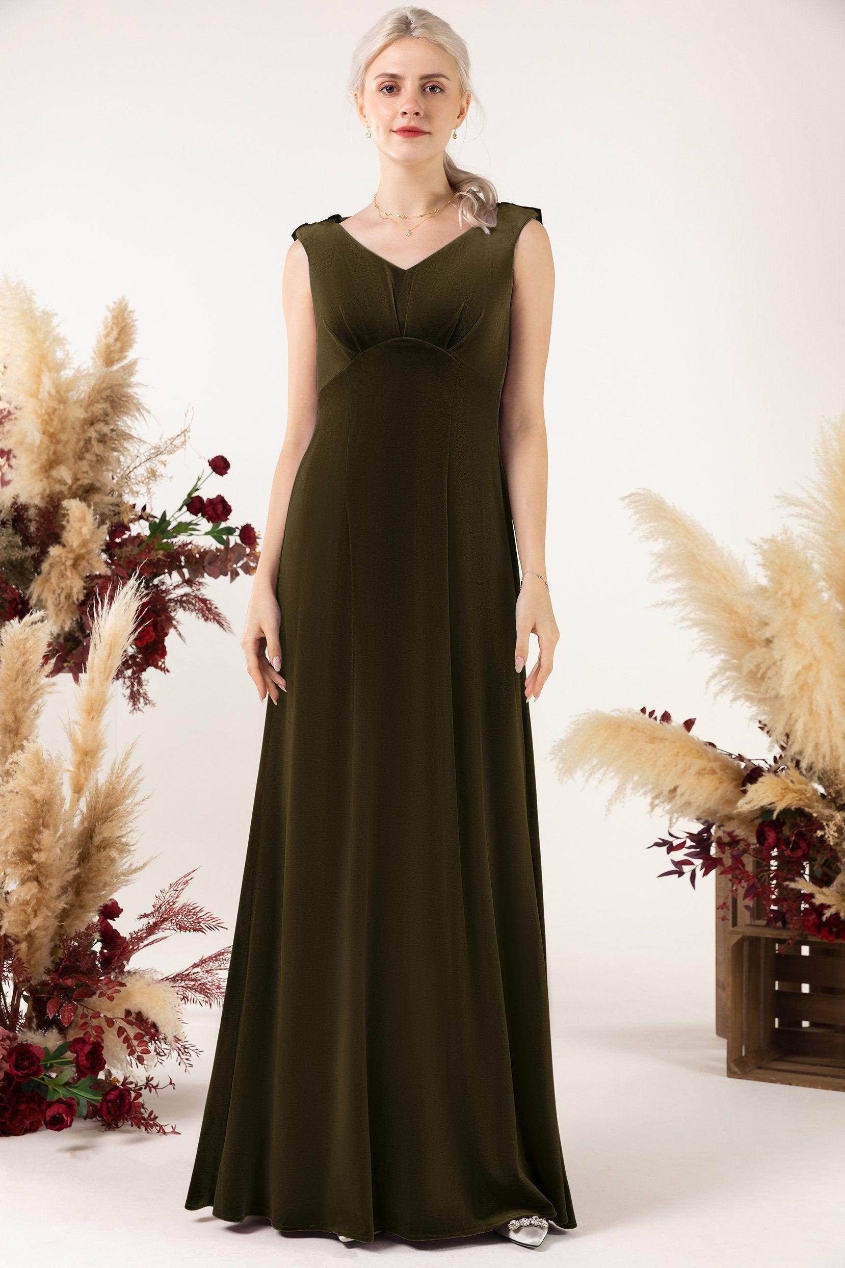 Sheath-Column Floor Length Velvet Bridesmaid Dress Formal Dresses CB0524