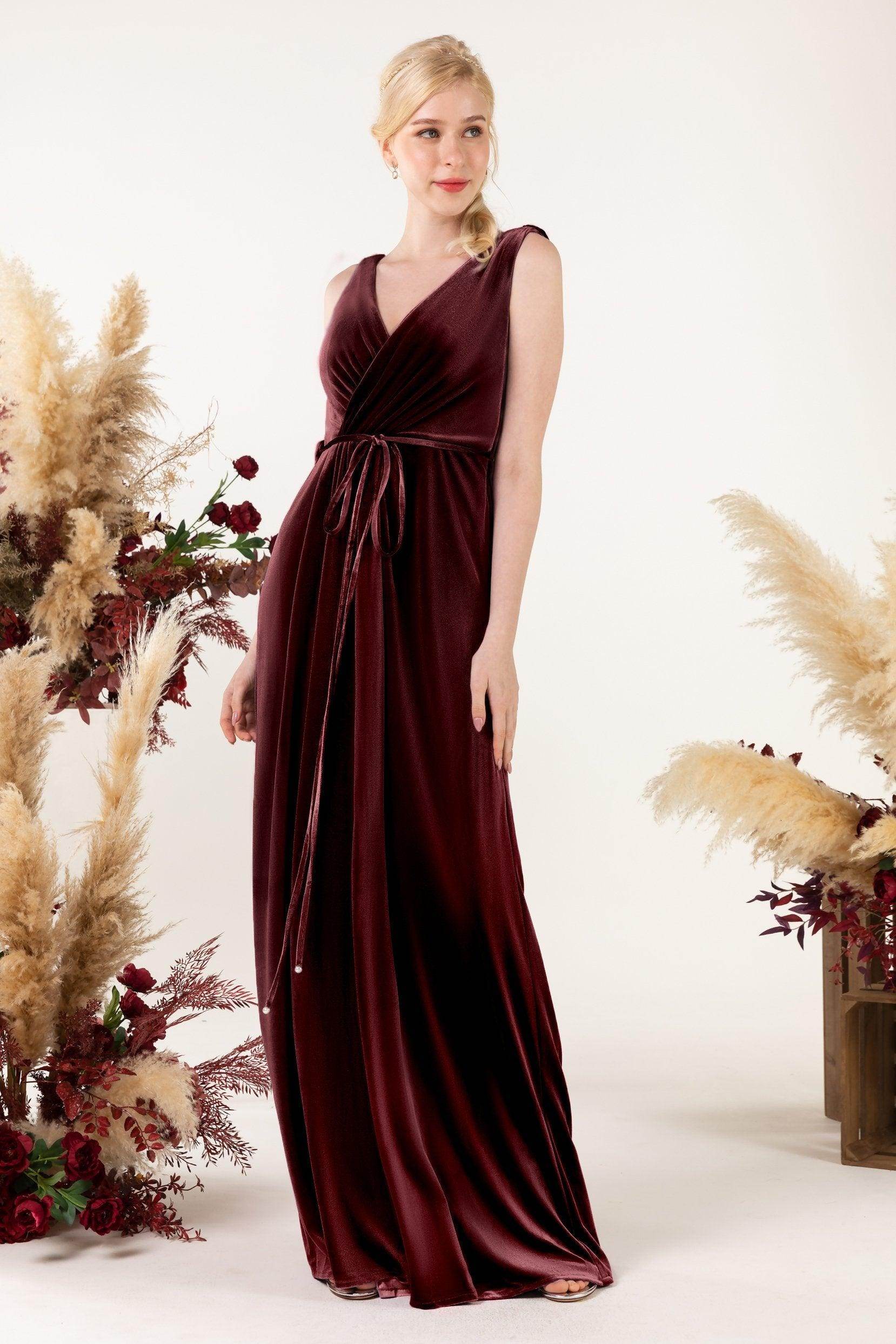 Sheath-Column Floor Length Velvet Bridesmaid Dress Formal Dresses CB0525