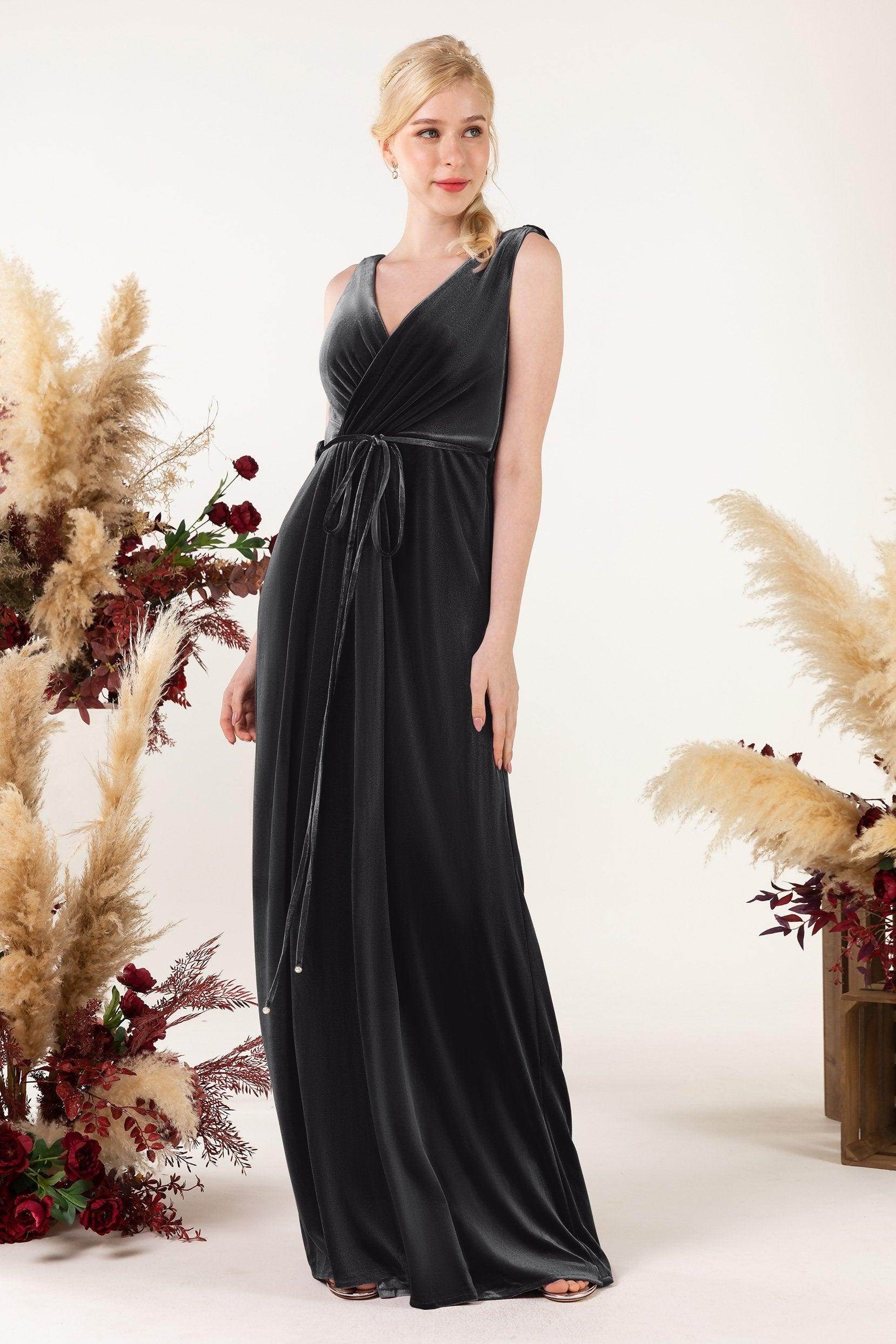Sheath-Column Floor Length Velvet Bridesmaid Dress Formal Dresses CB0525