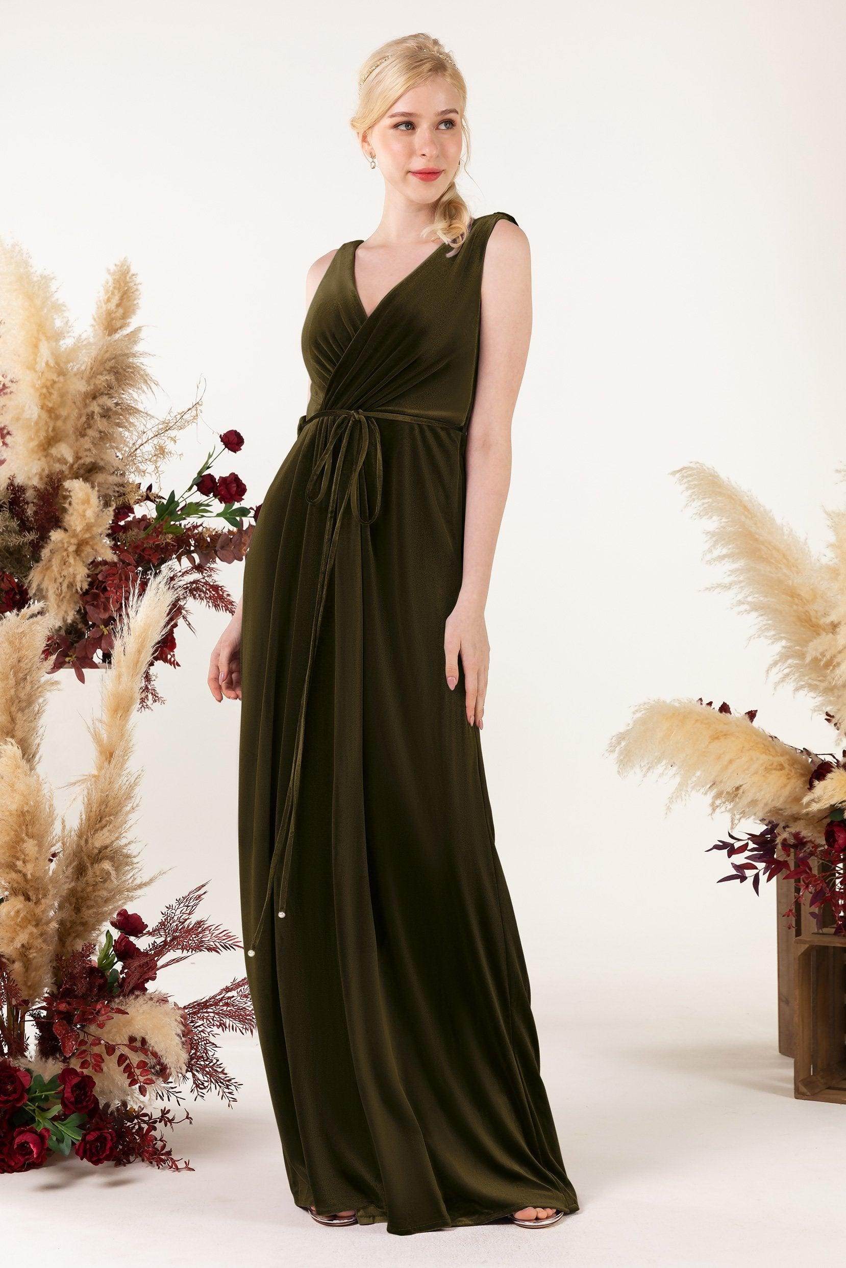 Sheath-Column Floor Length Velvet Bridesmaid Dress Formal Dresses CB0525
