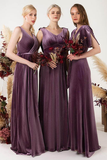 Sheath-Column Floor Length Velvet Bridesmaid Dress Formal Dresses CB0525