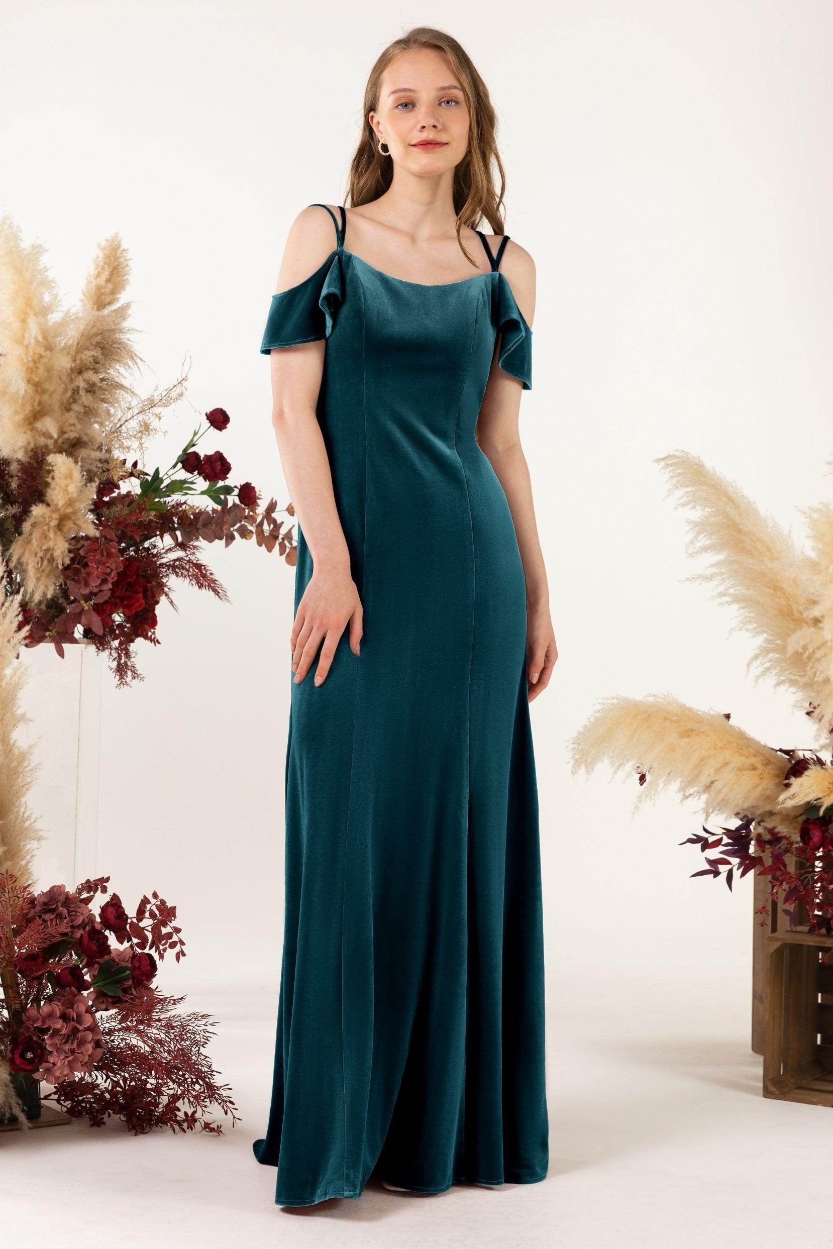 Trumpet Sweep-Brush Train Velvet Bridesmaid Dress Formal Dresses CB0526