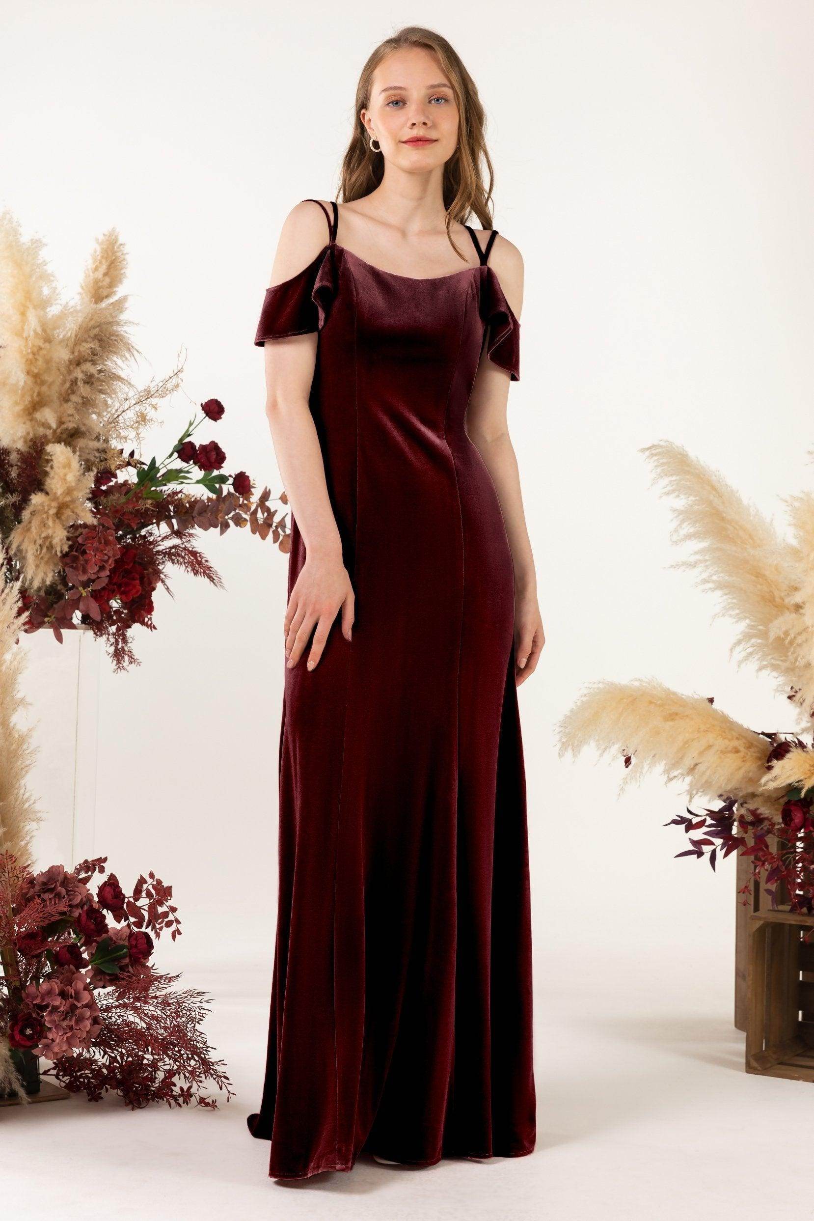 Trumpet Sweep-Brush Train Velvet Bridesmaid Dress Formal Dresses CB0526